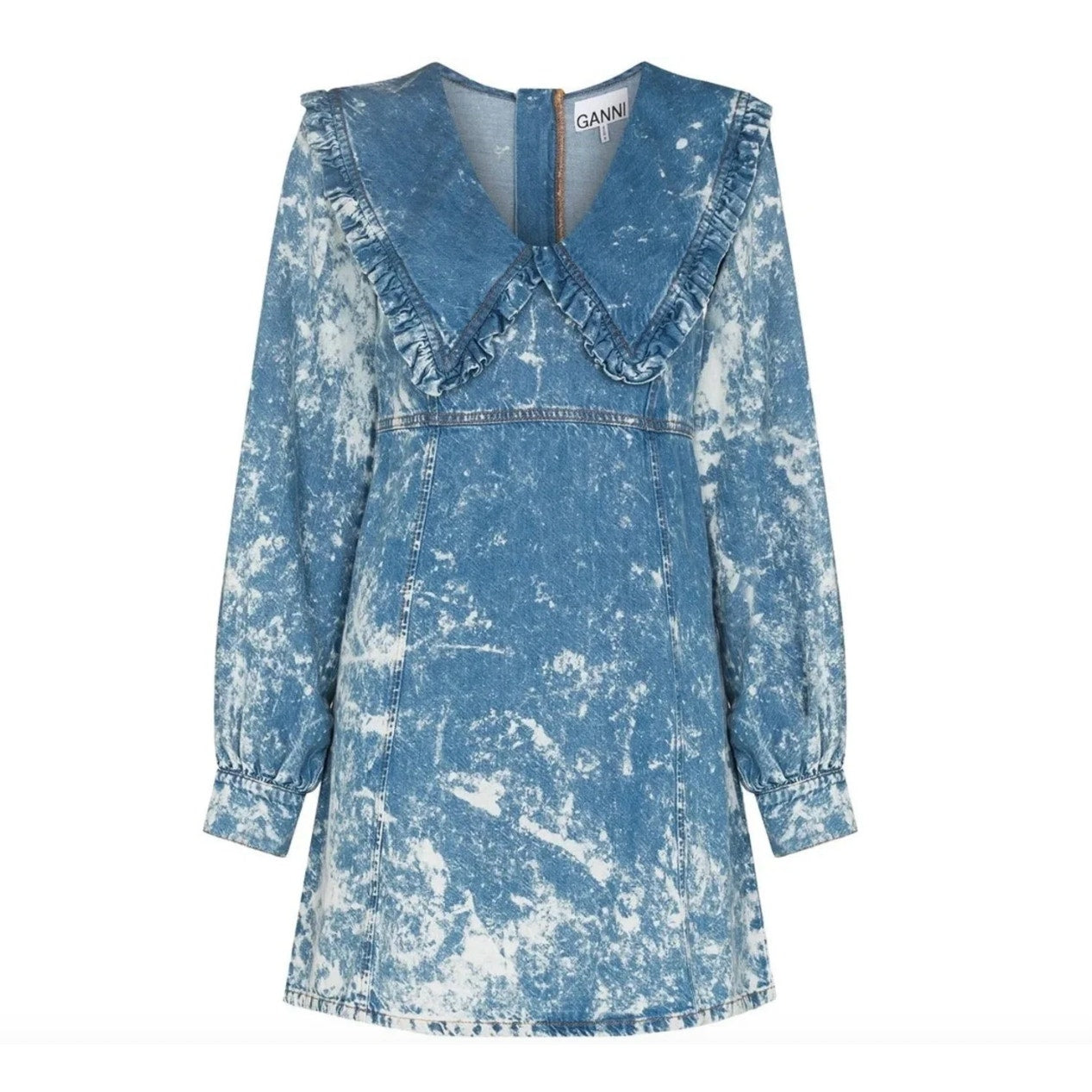 Ganni Women's Acid Wash Denim Mini Dress with Collar - size 40 (large)