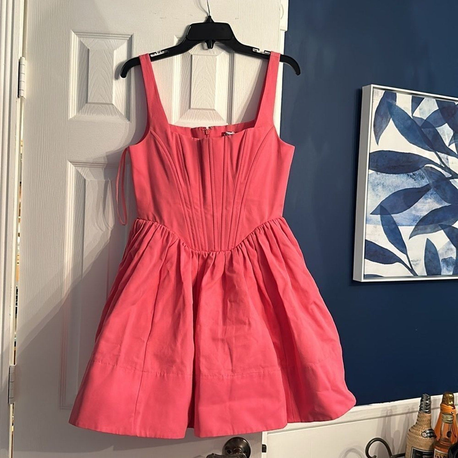 NEW STAUD Landscape bustier cotton-blend minidress - size 8