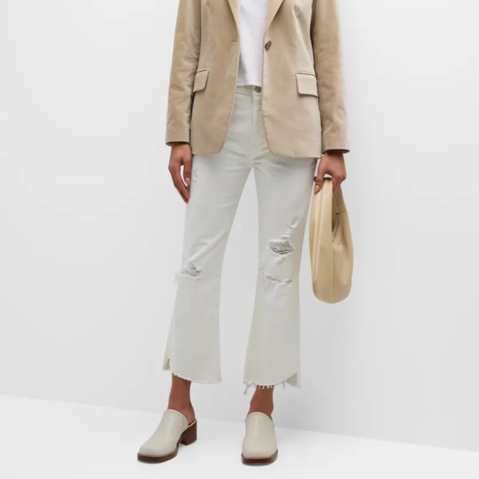 NWT Frame Le Super High Crop Mini Boot Jeans In Au Natural Destruct Off White 30