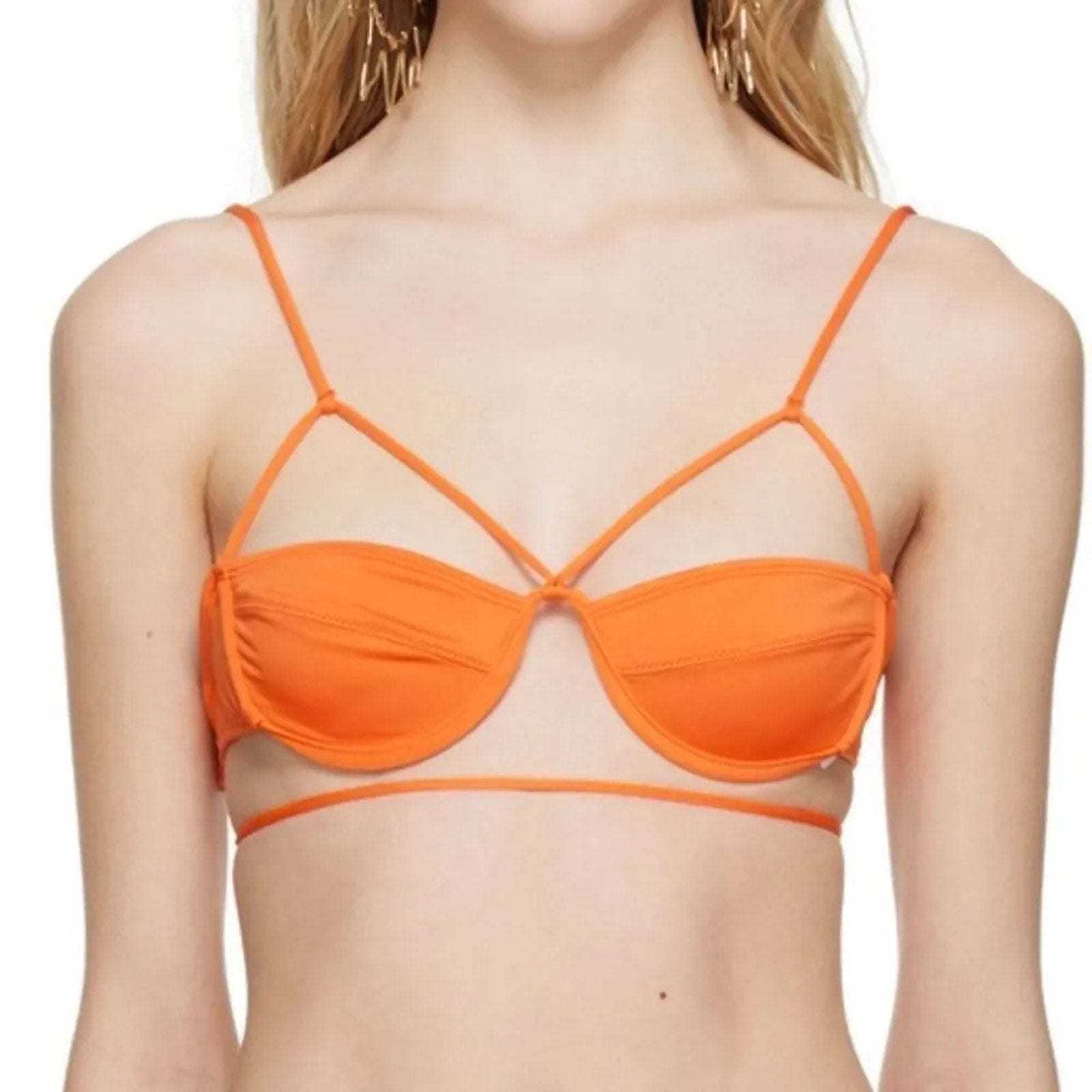 NEW Jacquemus Orange Le Raphia 'Le Haut De Maillot Signature' Bikini Top - large