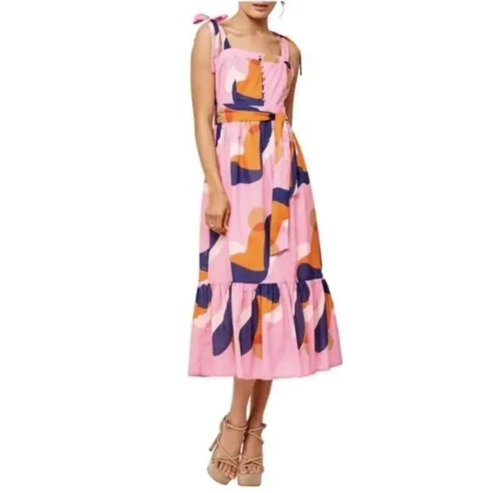 NWT CIEBON Pink Roma Apron Cotton Midi Sheath Dress PINK - size XS