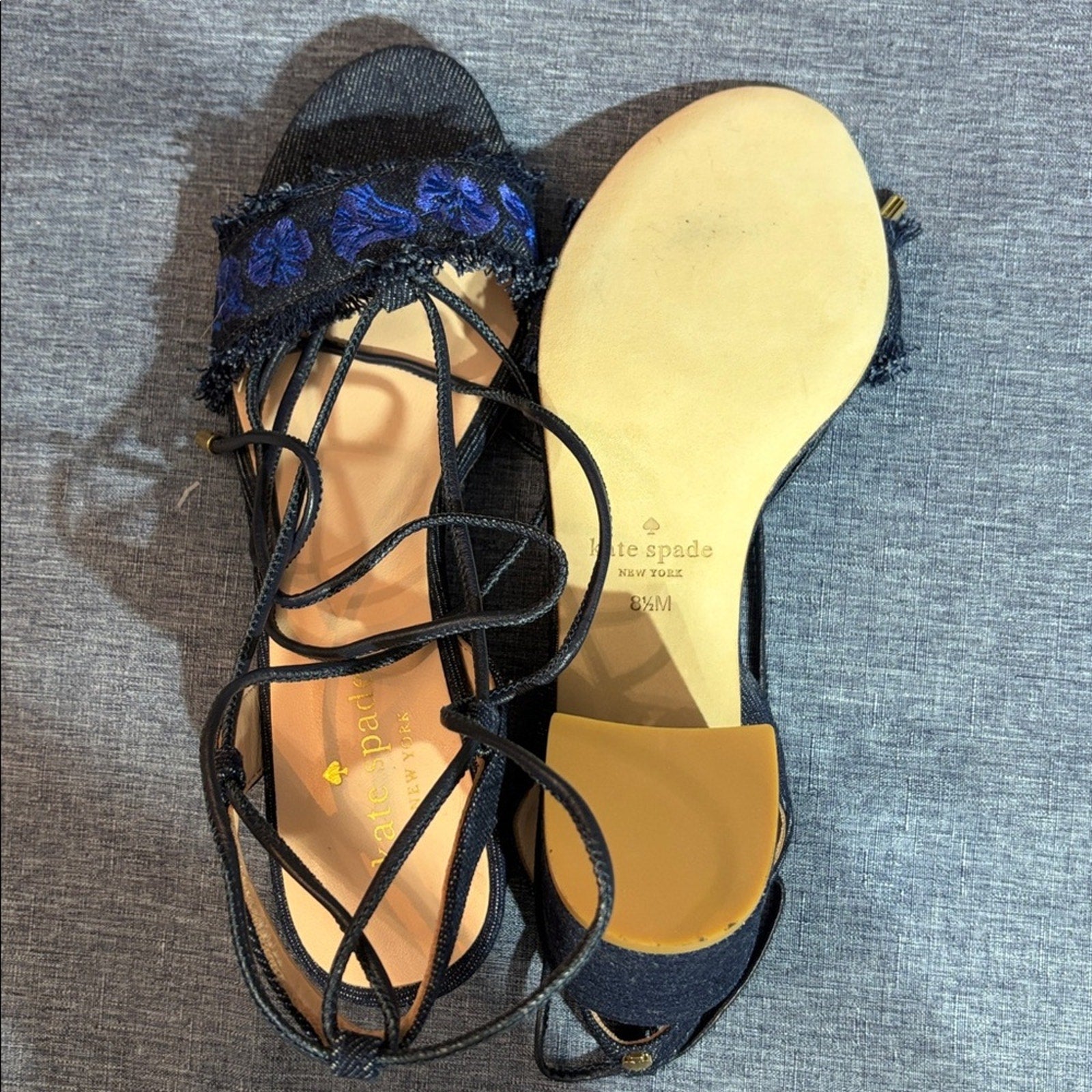 Kate Spade Wes Denim Block Heel Sandals - size 8.5