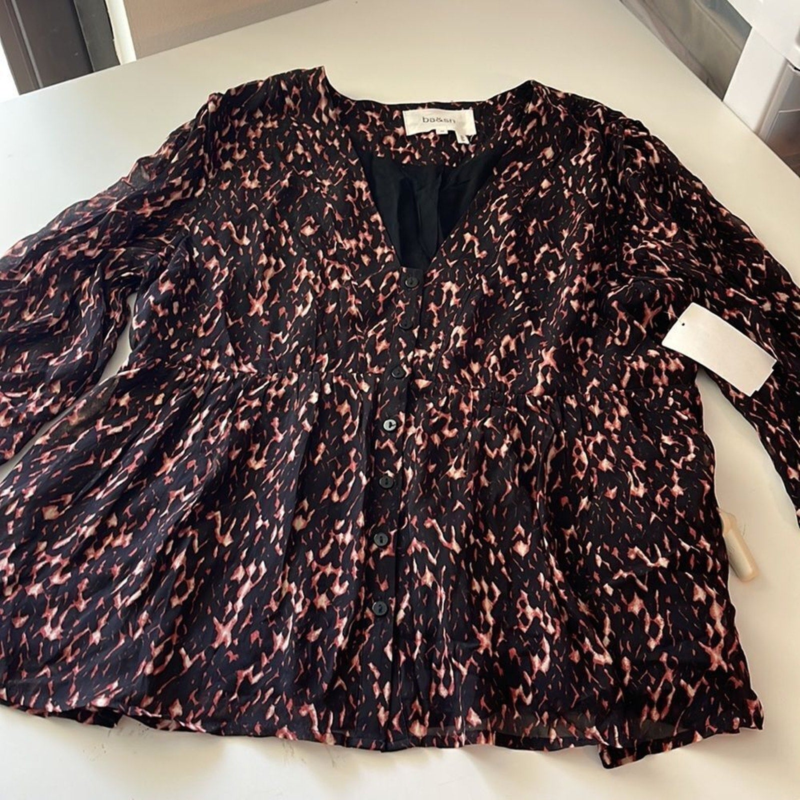 NWT BA&SH Puzy Peplum Top In Noir - size M