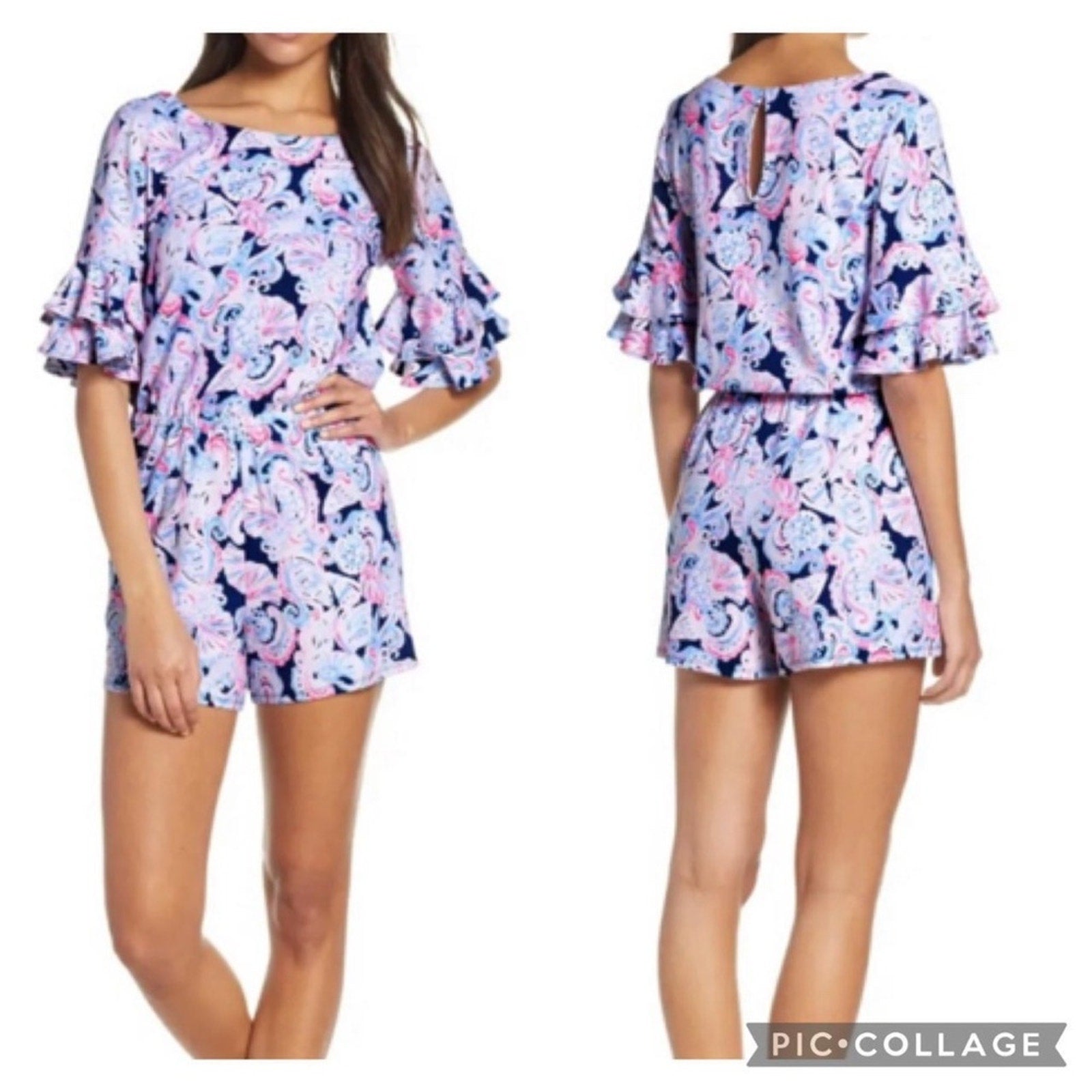 Lilly Pulitzer Lula Romper High Tide Navy Its For Shore - size small