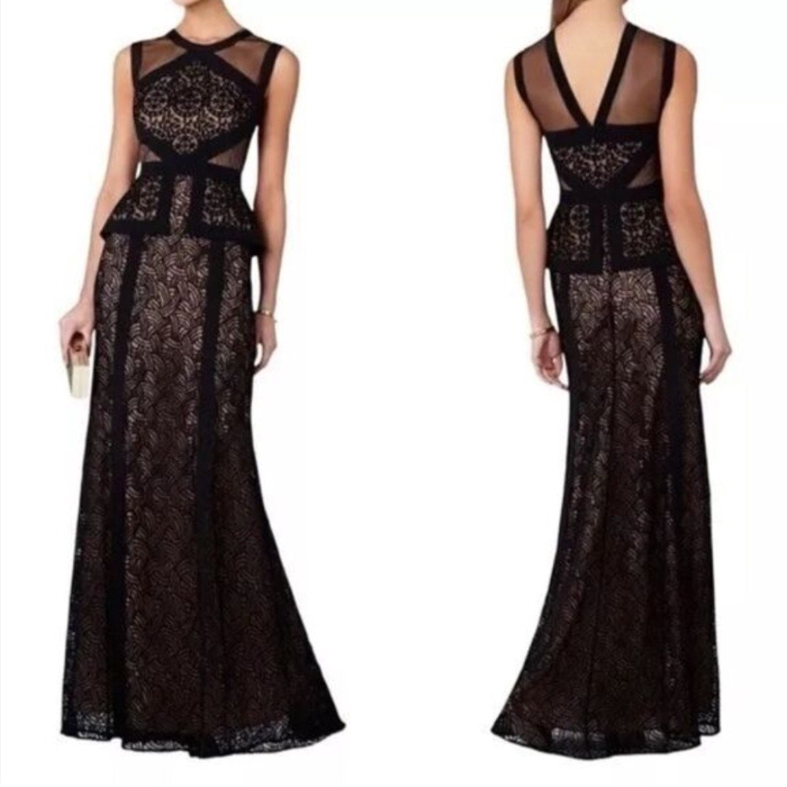 BCBG MAX AZRIA Viviana Illusion Lace Peplum Gown - 0