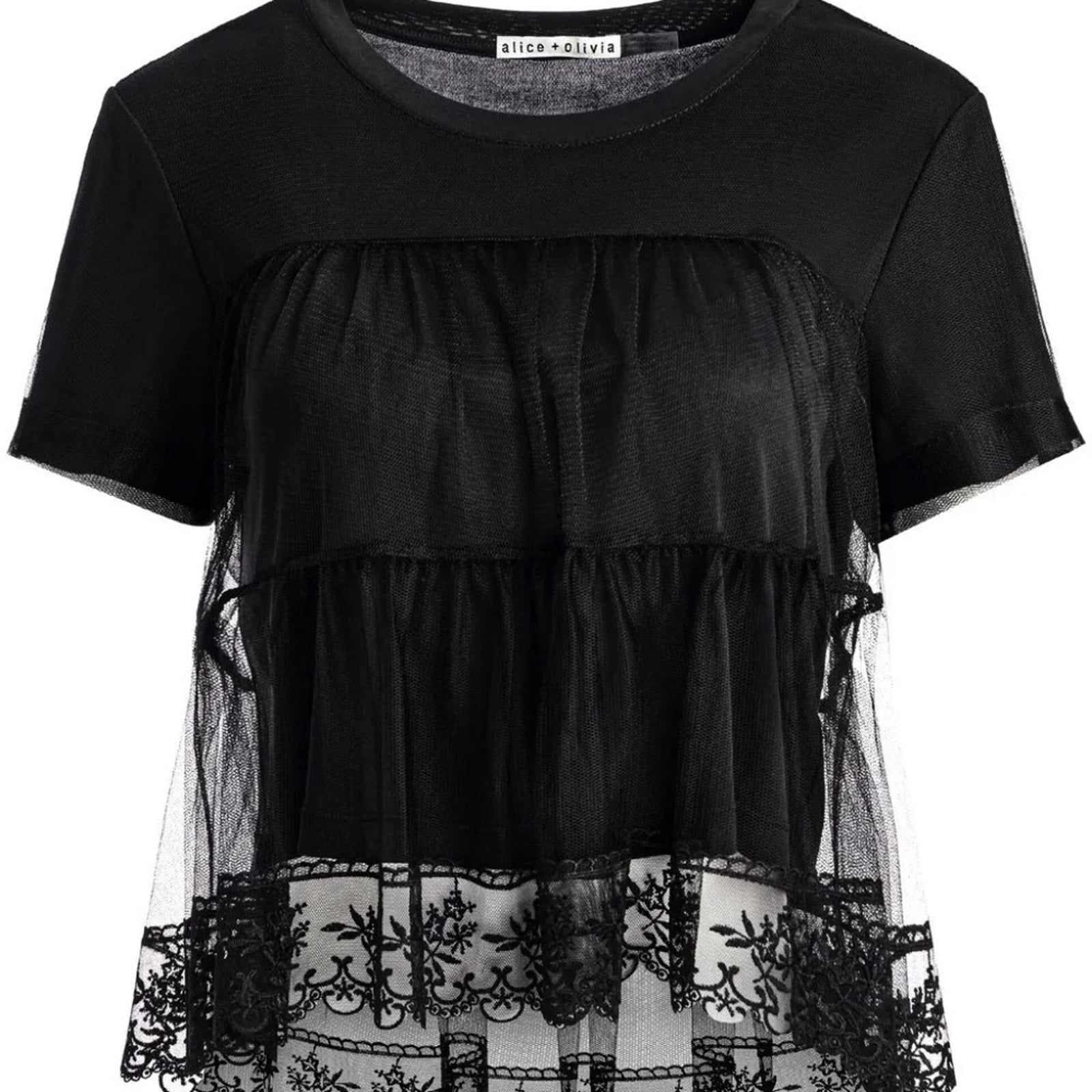 NWT Alice + Olivia  Dreema Embroidered Tulle T-Shirt - size small