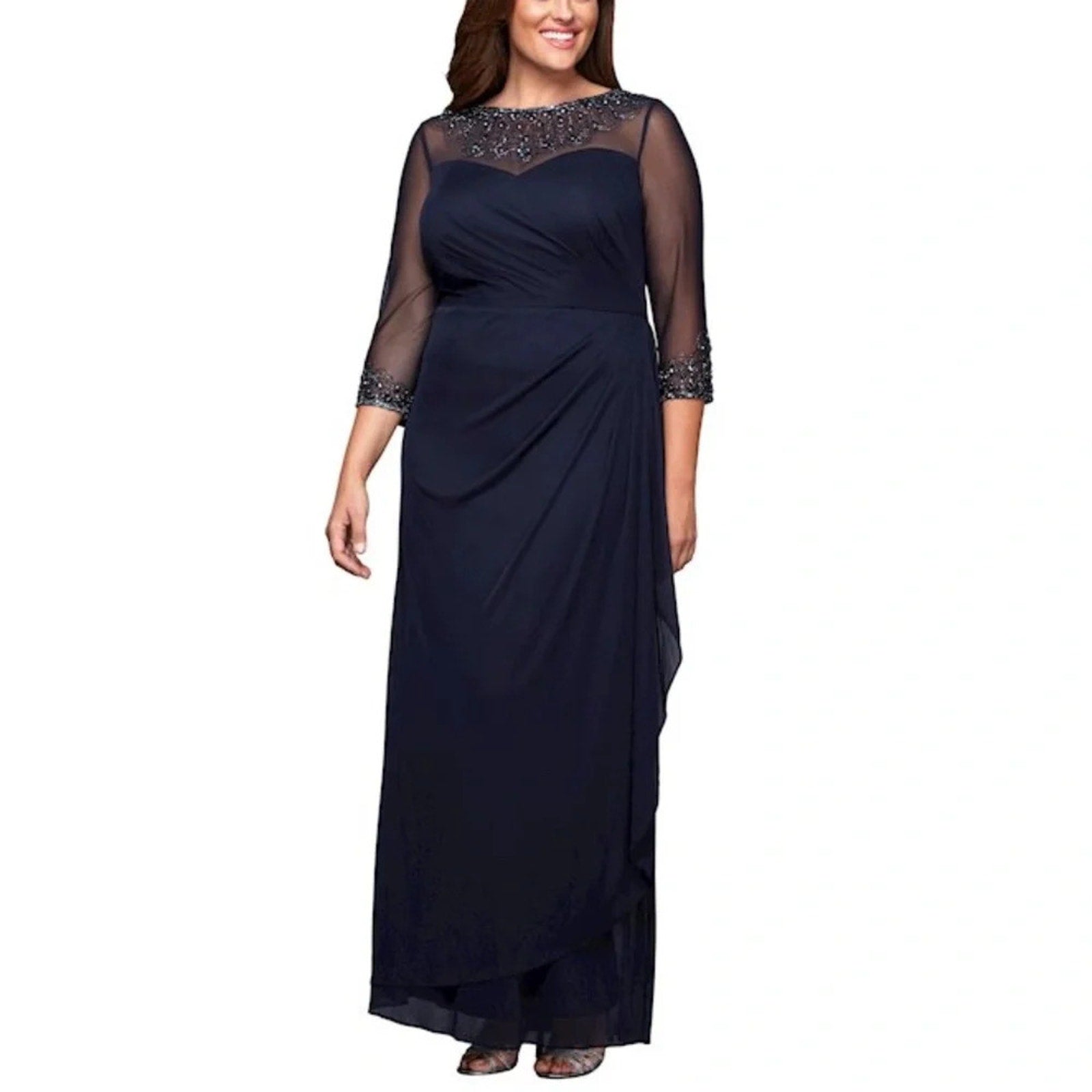 NWT Alex Evenings Women's Illusion Embellished A-Line Gown - size 18W