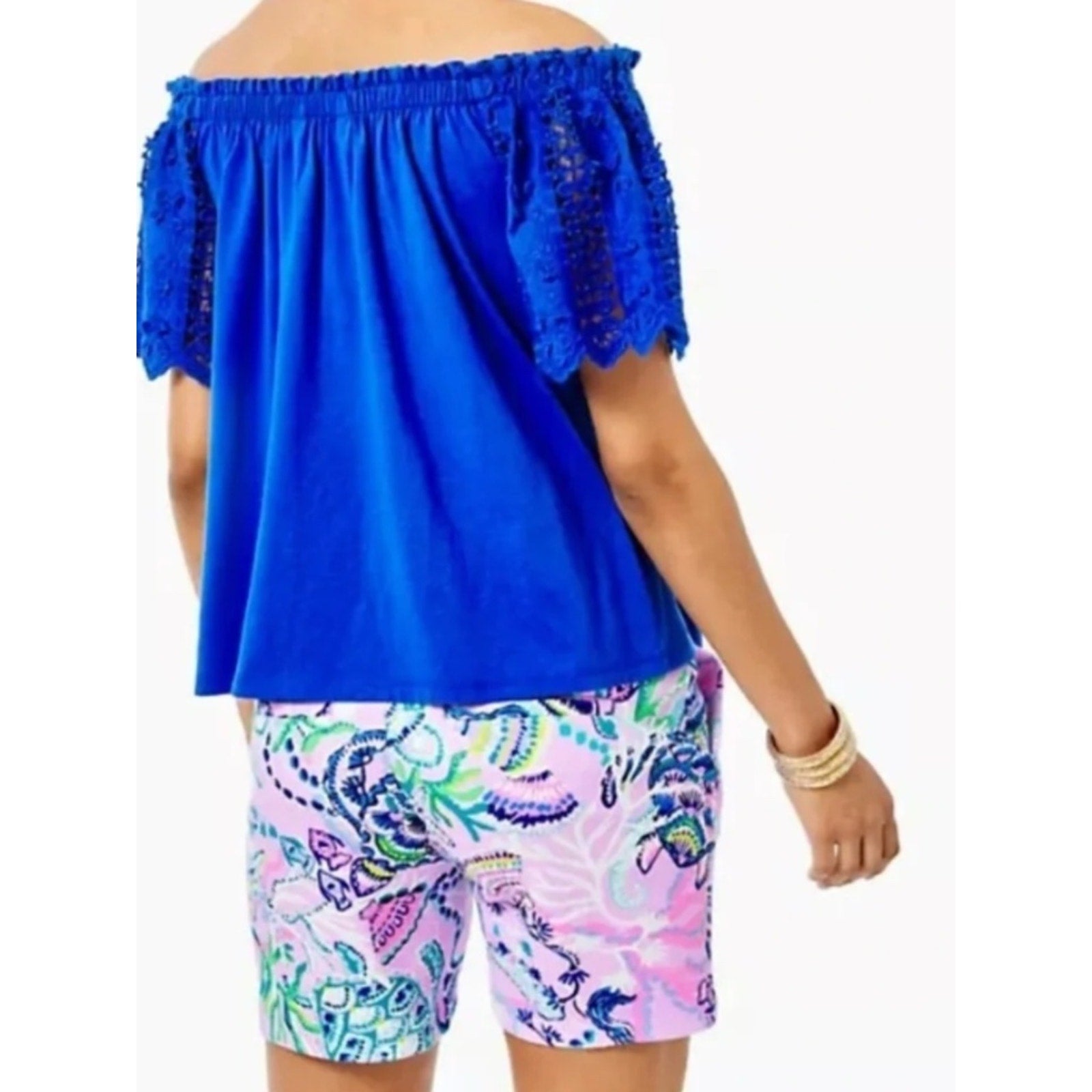 Lilly Pulitzer Fayette Off-The-Shoulder Top Baha Blue - L