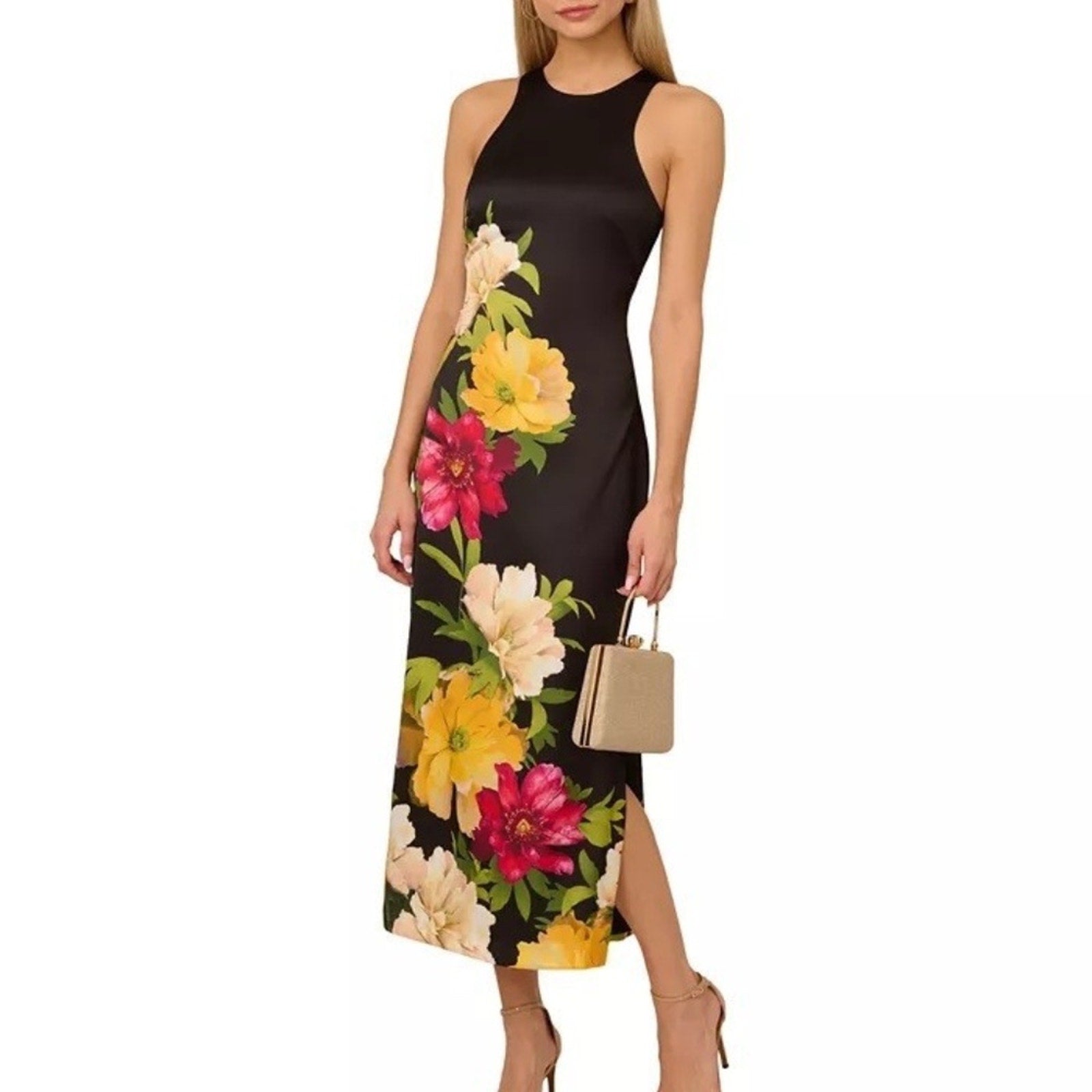 NWT Adrianna Women's Printed Satin Sleeveless Midi Dress - size 14