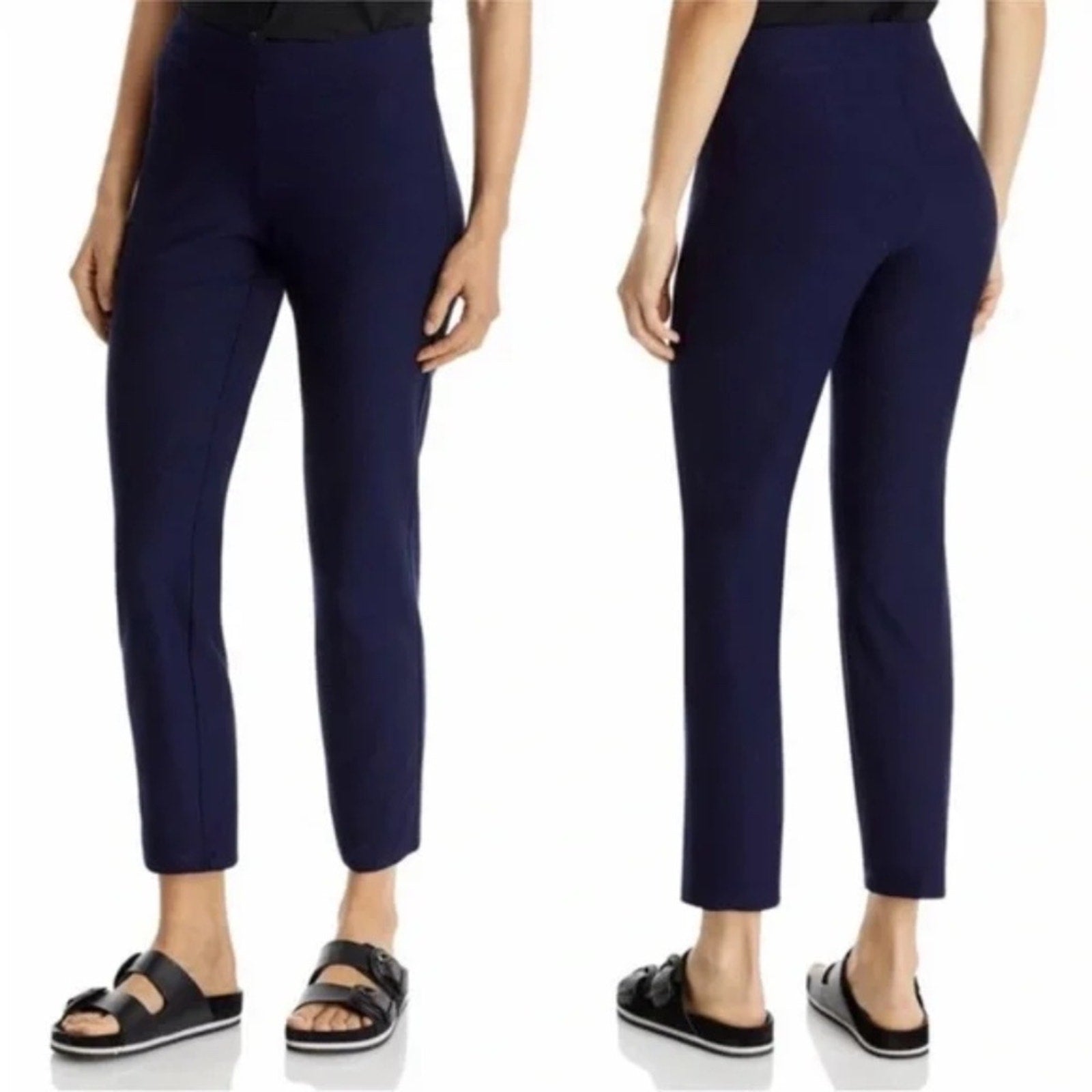 NWT Eileen Fisher Washable Stretch Crepe Slim Ankle Pants Navy Blue -size M