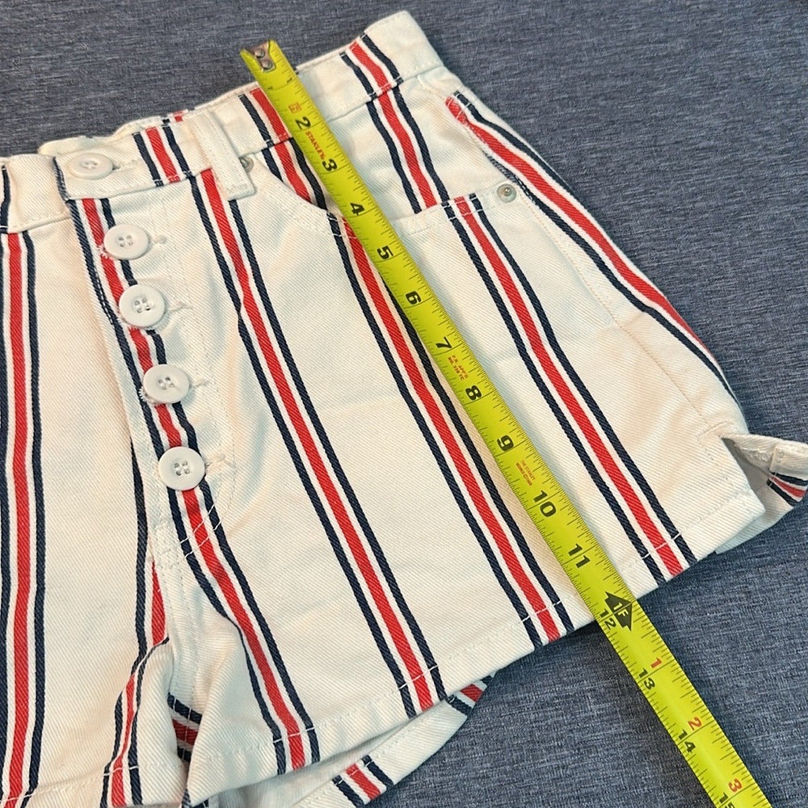 REFORMATION Charlie Grenada White, Red & Blue Striped Shorts Size 27