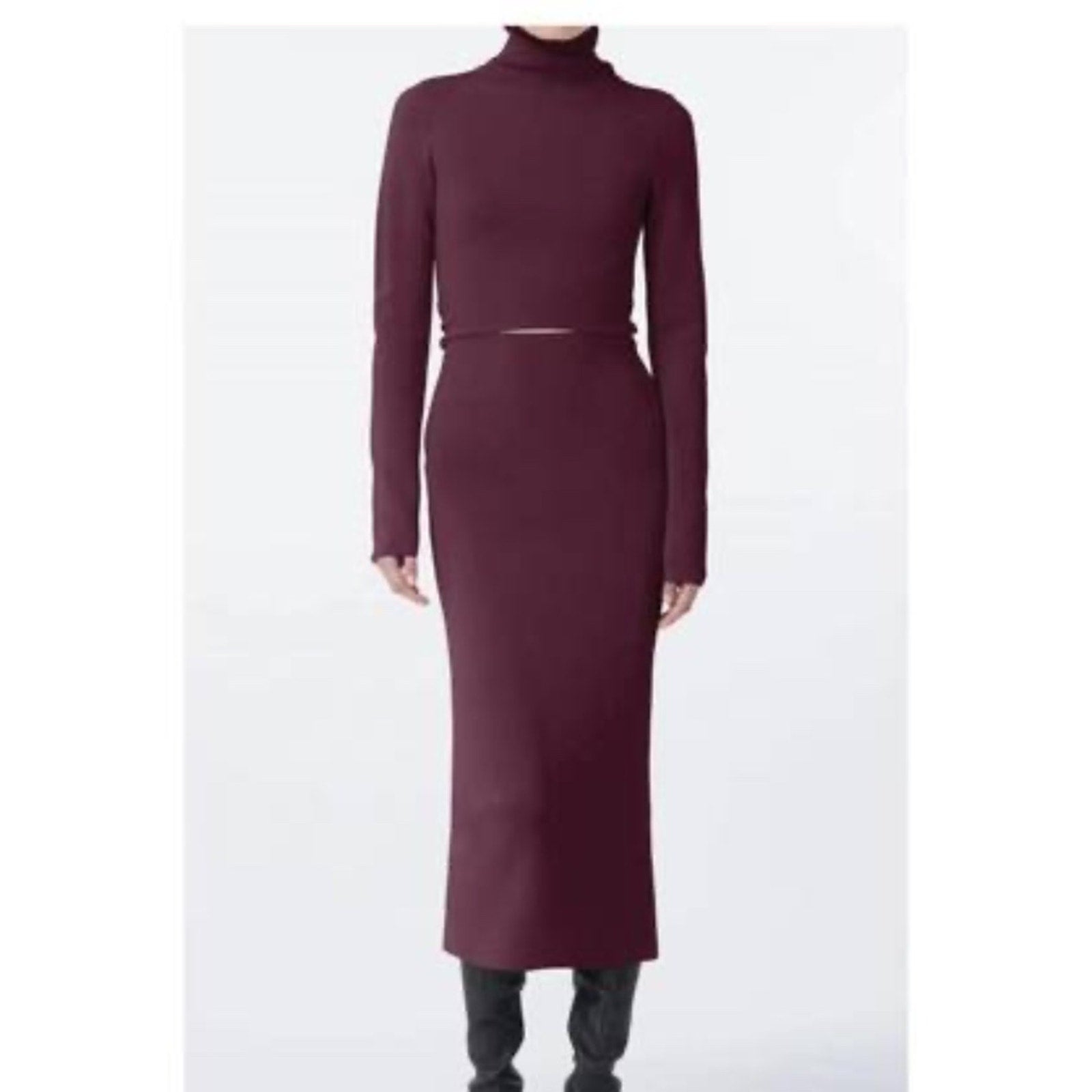 GAUGE 81 suno long sleeve cut out midi dress in merlot - size 38 (M)