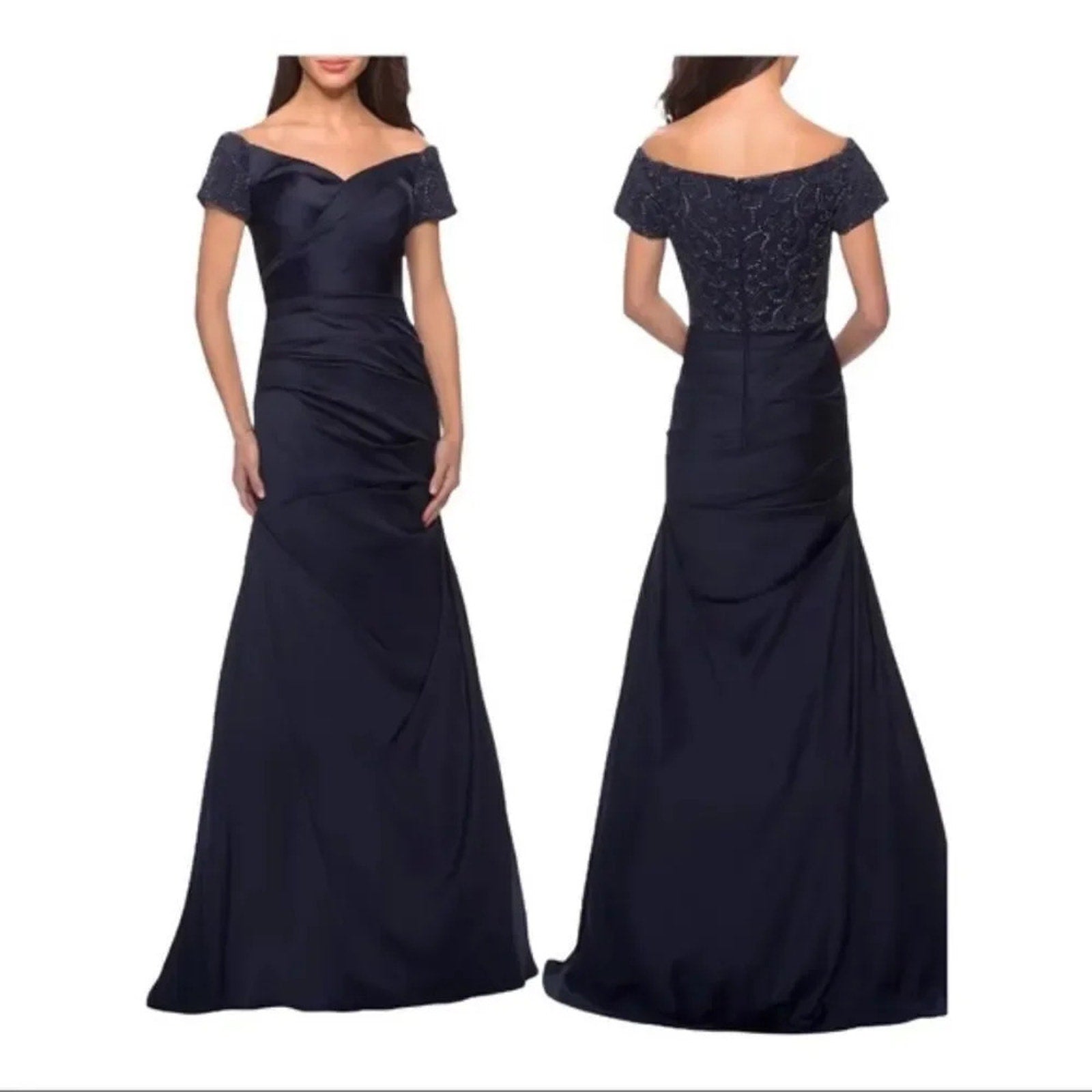 NWOT LA FEMME 25996 navy gown - size 8