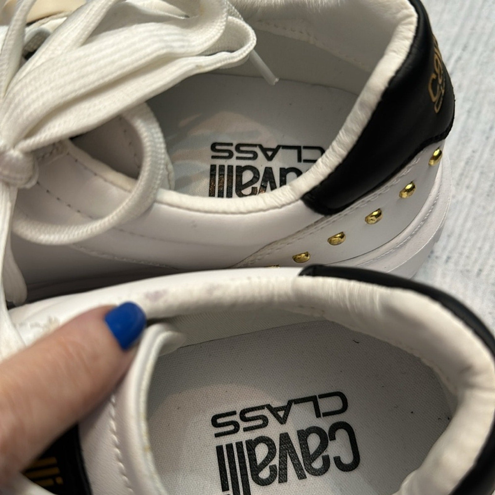NEW Roberto Cavalli Studded Sneakers White Leather Tennis Athletic Shoes - sz 39