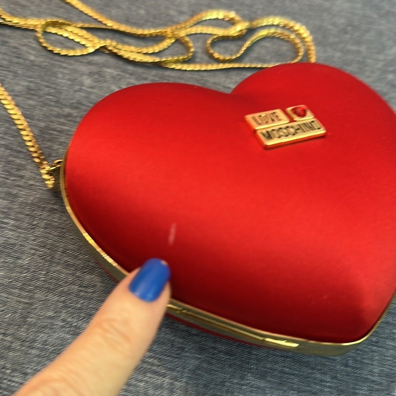 Love Moschino Heart Shaped Box Clutch Bag pouch in satin red