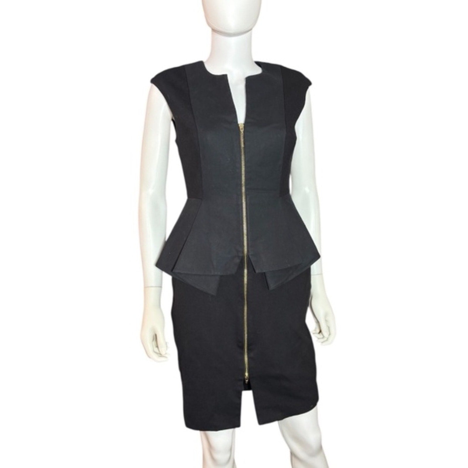 Ted Baker London Peplum Dress Cap Sleeve Sheath Front Zip Jumana Black - size 6