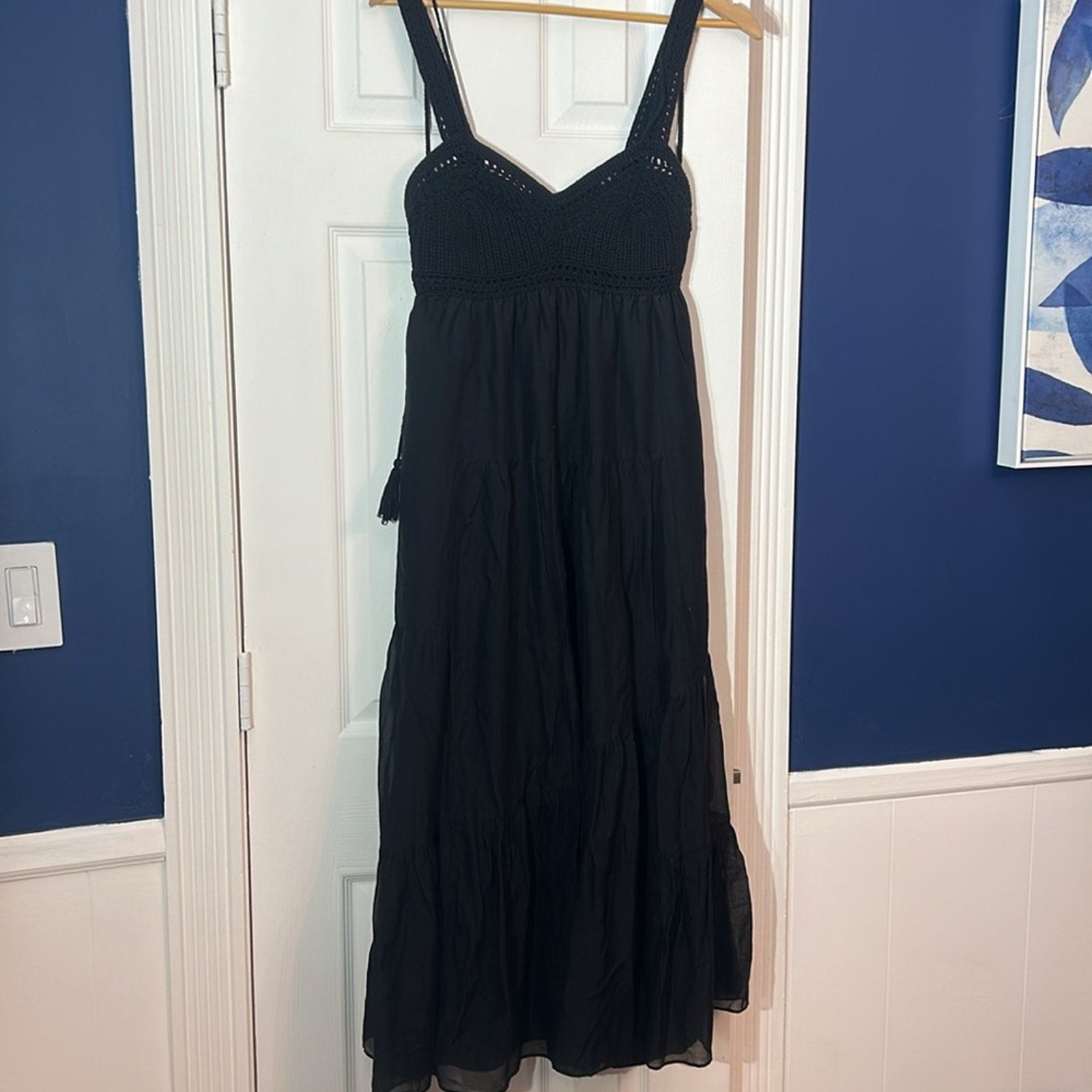 NEW La Ligne Jane Black Crochet Bodice Cotton & Silk Maxi Sundress - size M