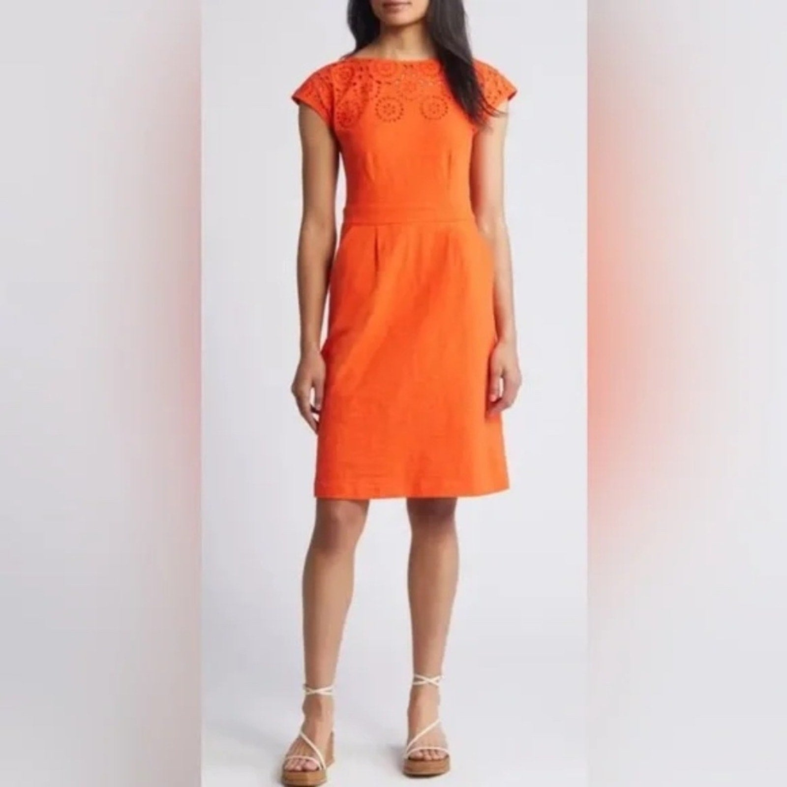 Boden Florrie Broderie Anglaise Cap-Sleeve Dress Mandarin Orange - size 4P