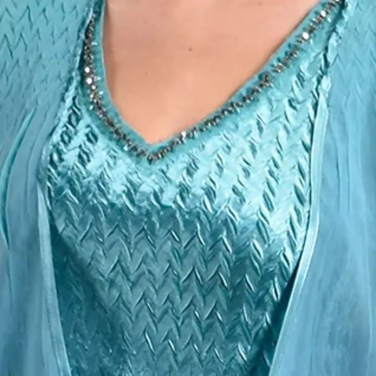 NWT Komarov Blue Ombre Beaded Charmeuse and Chiffon Tier Dress - size Small