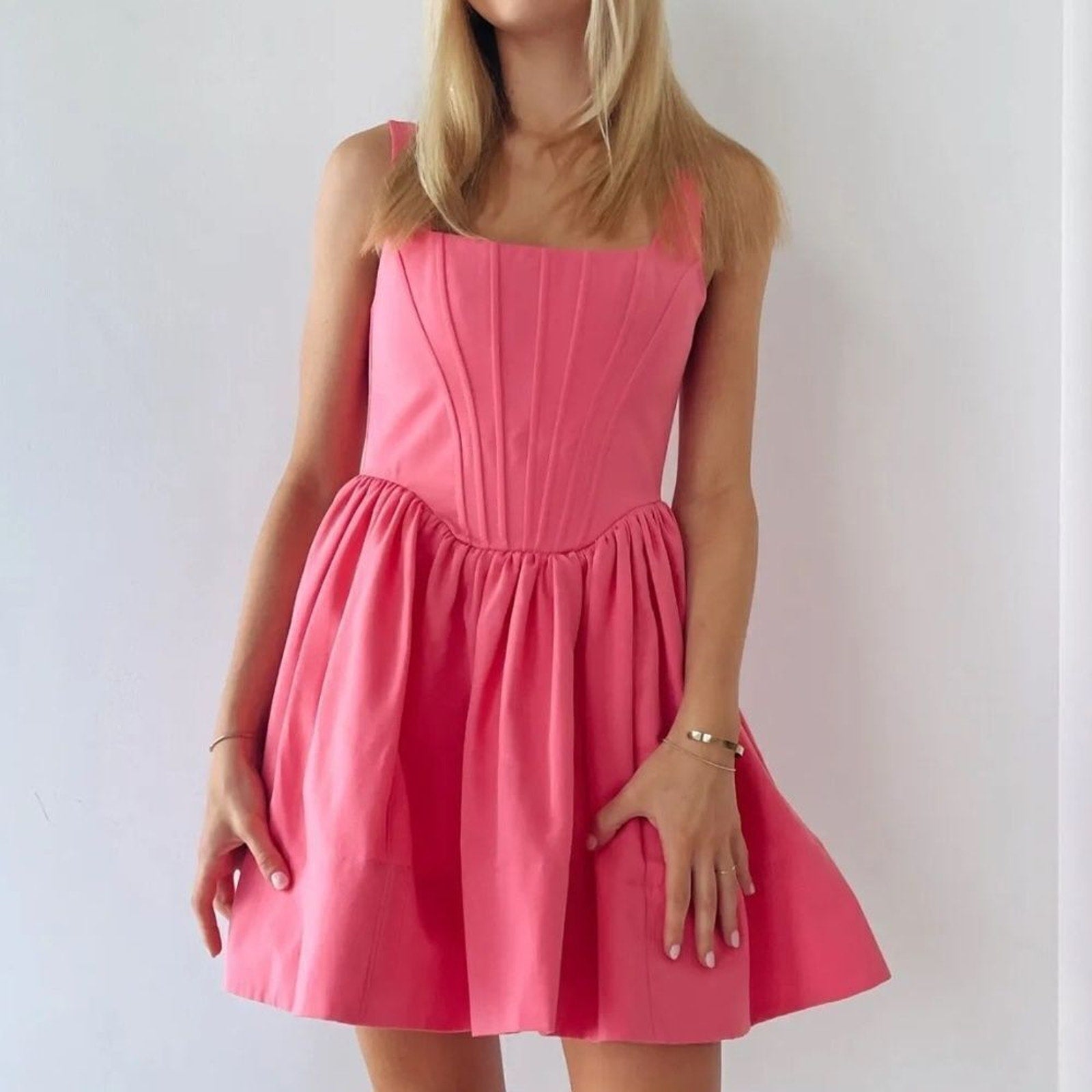NEW STAUD Landscape bustier cotton-blend minidress - size 8