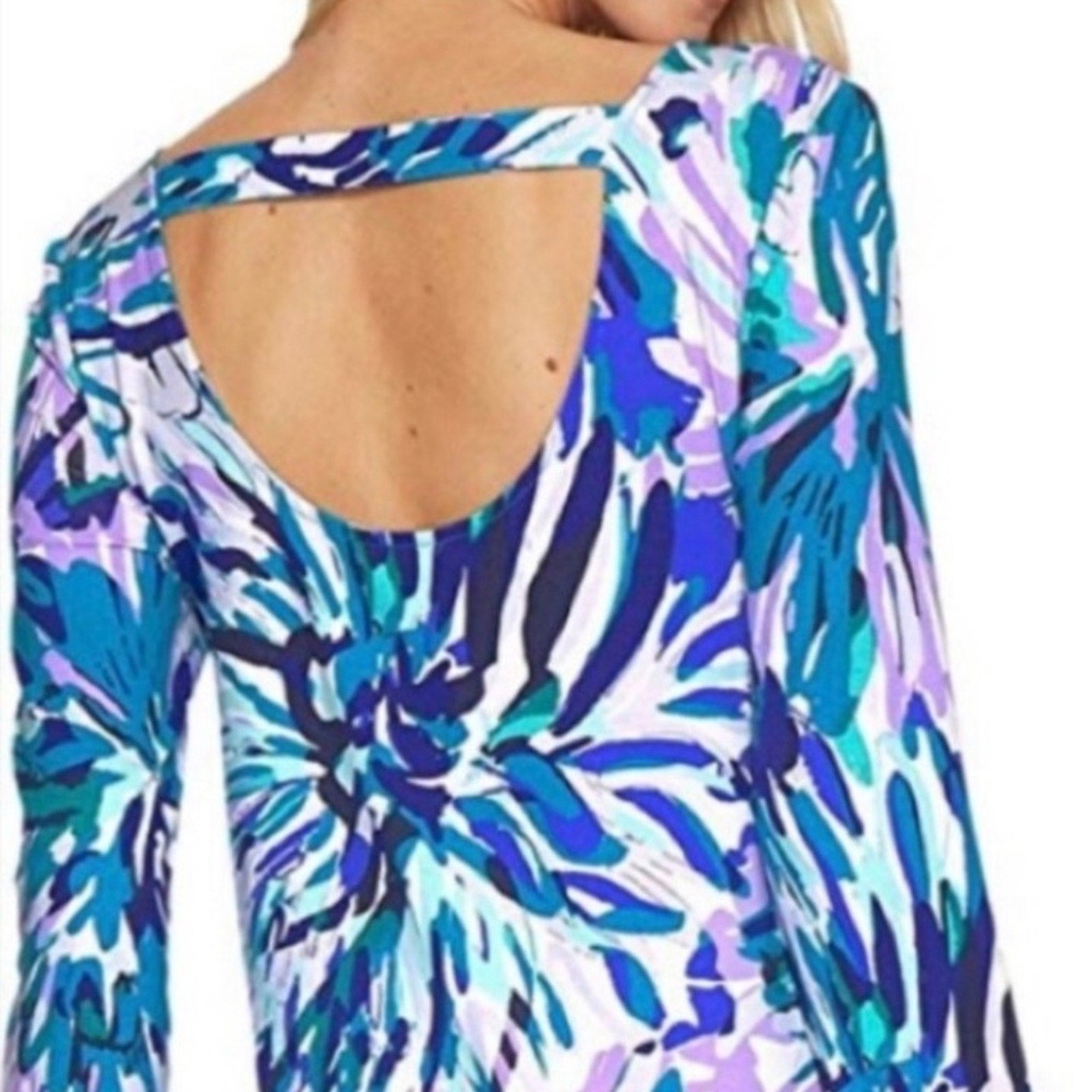 Lilly Pulitzer Emma Dress Off Tropic Jersey Knit Swing Scoop Back Band - size L