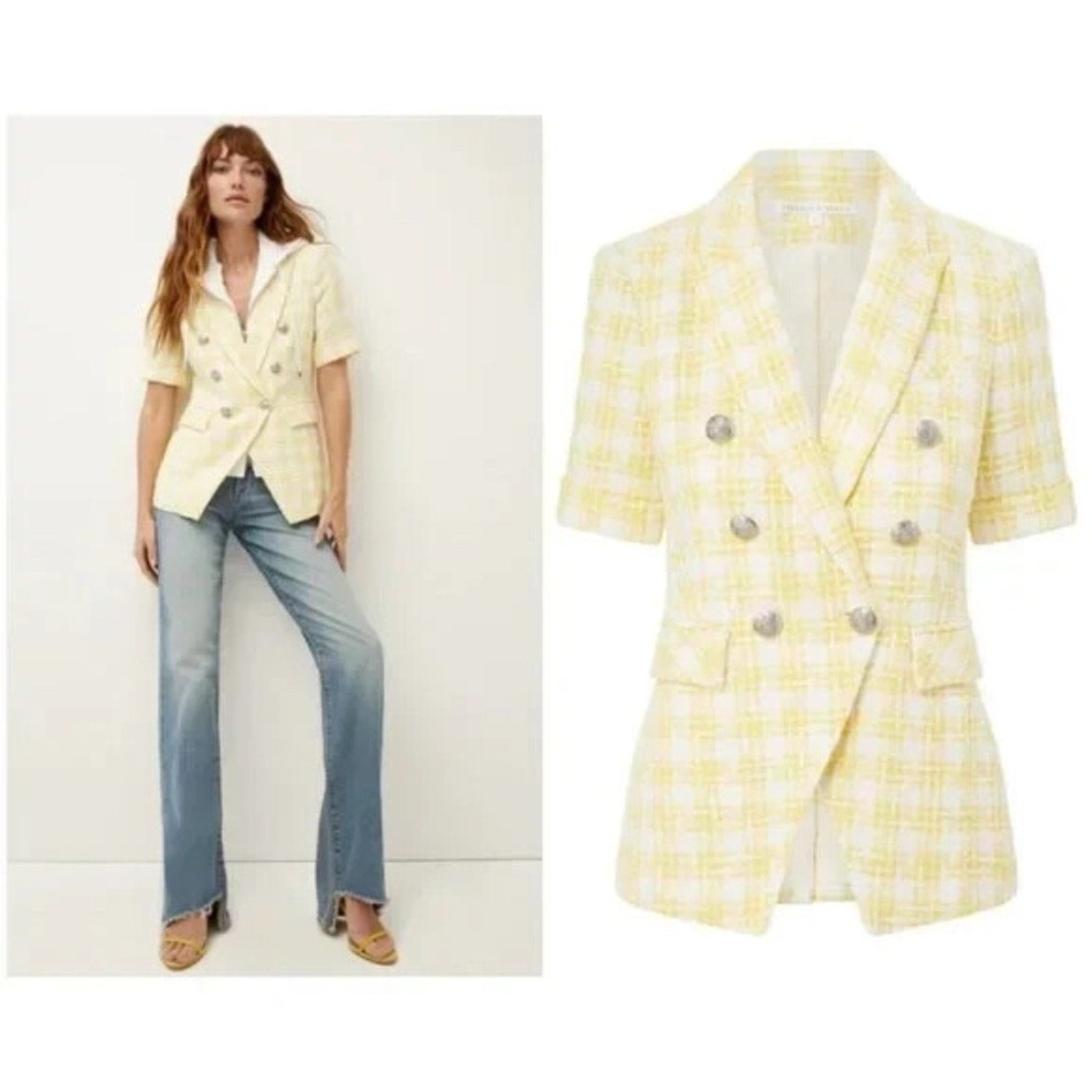 NWT Veronica Beard - Jenny Pale Yellow Tweed Dickey Jacket - size 10