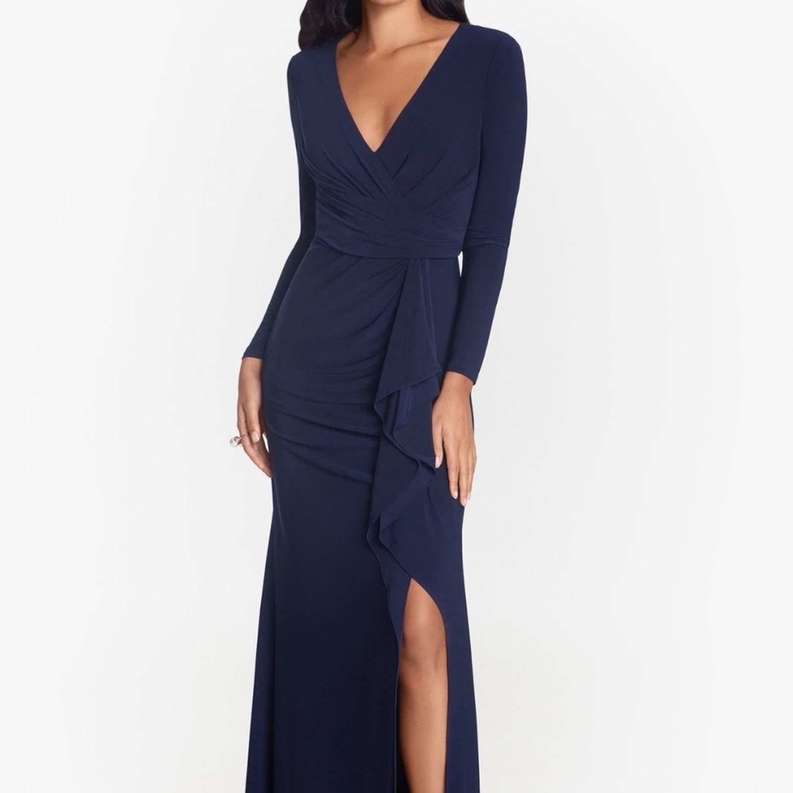 NWT Betsey Adam Elle A24450 Faux Wrap Cascade Jersey Gown - size 8