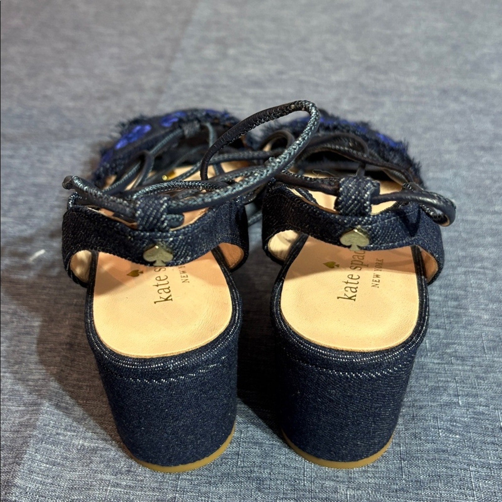 Kate Spade Wes Denim Block Heel Sandals - size 8.5