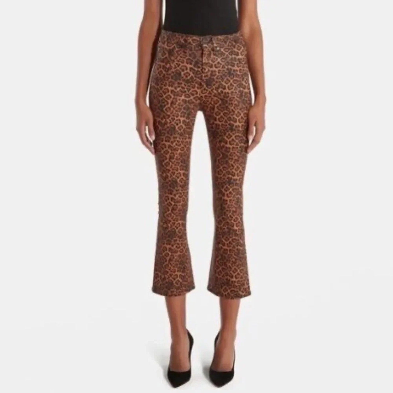 NWT 7 FOR ALL MANKIND Leopard-Print High-Rise Slim-Fit Kick Flare Jeans -size 25