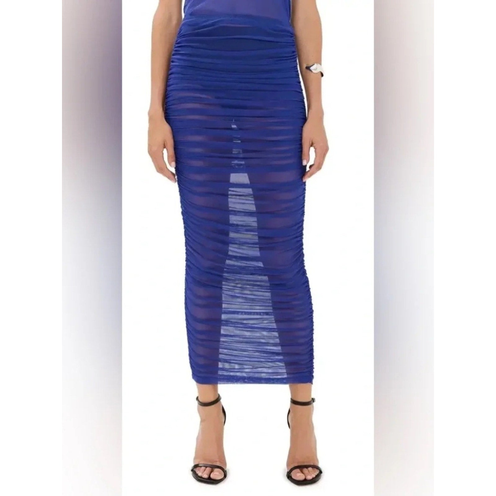 Good American Mesh Ruched Maxi Skirt Capri Blue - size XL