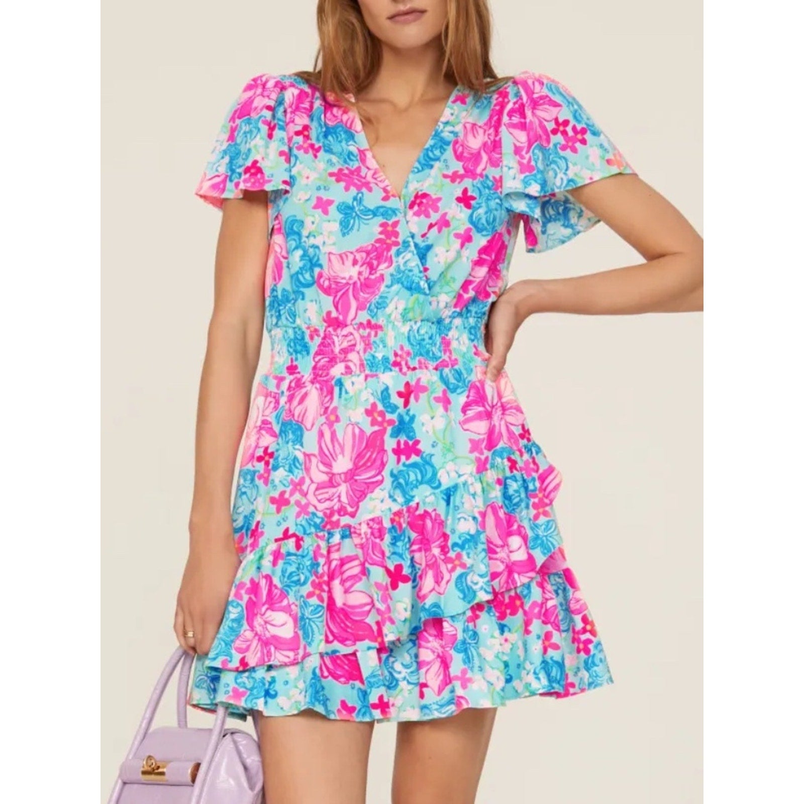 Lilly Pulitzer Maryanne Surf Blue Luscious Lions Fit Flare Dress - size 2