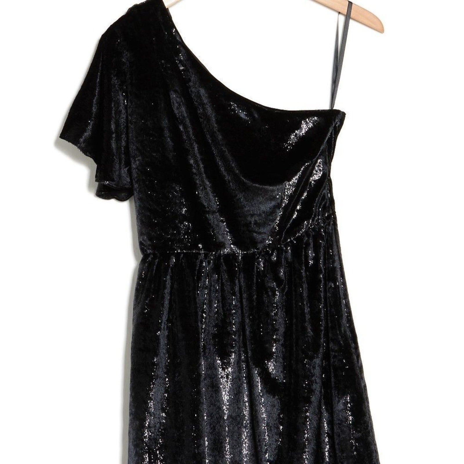 NEW 7 for All Mankind One Shoulder Metallic Velour Fit & Flare Dress