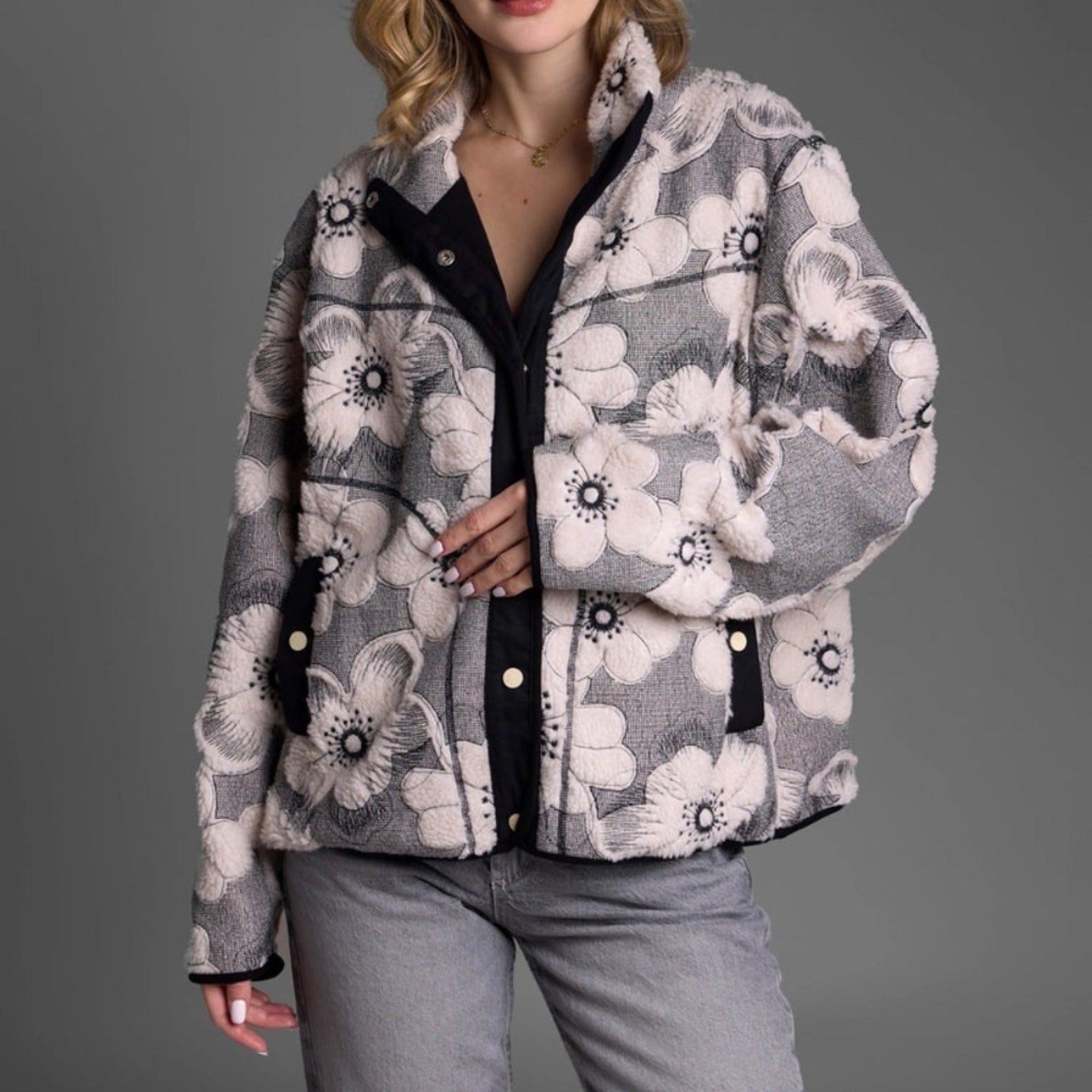 NEW SAACHI Floral Sherpa Jacket - One Size