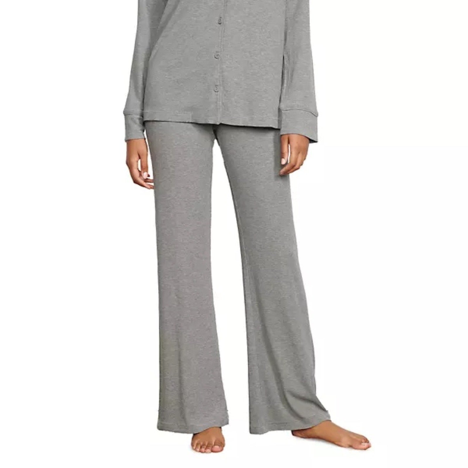 Skims pajama pants gray ribbed lounge drawstring Wide Leg - size large