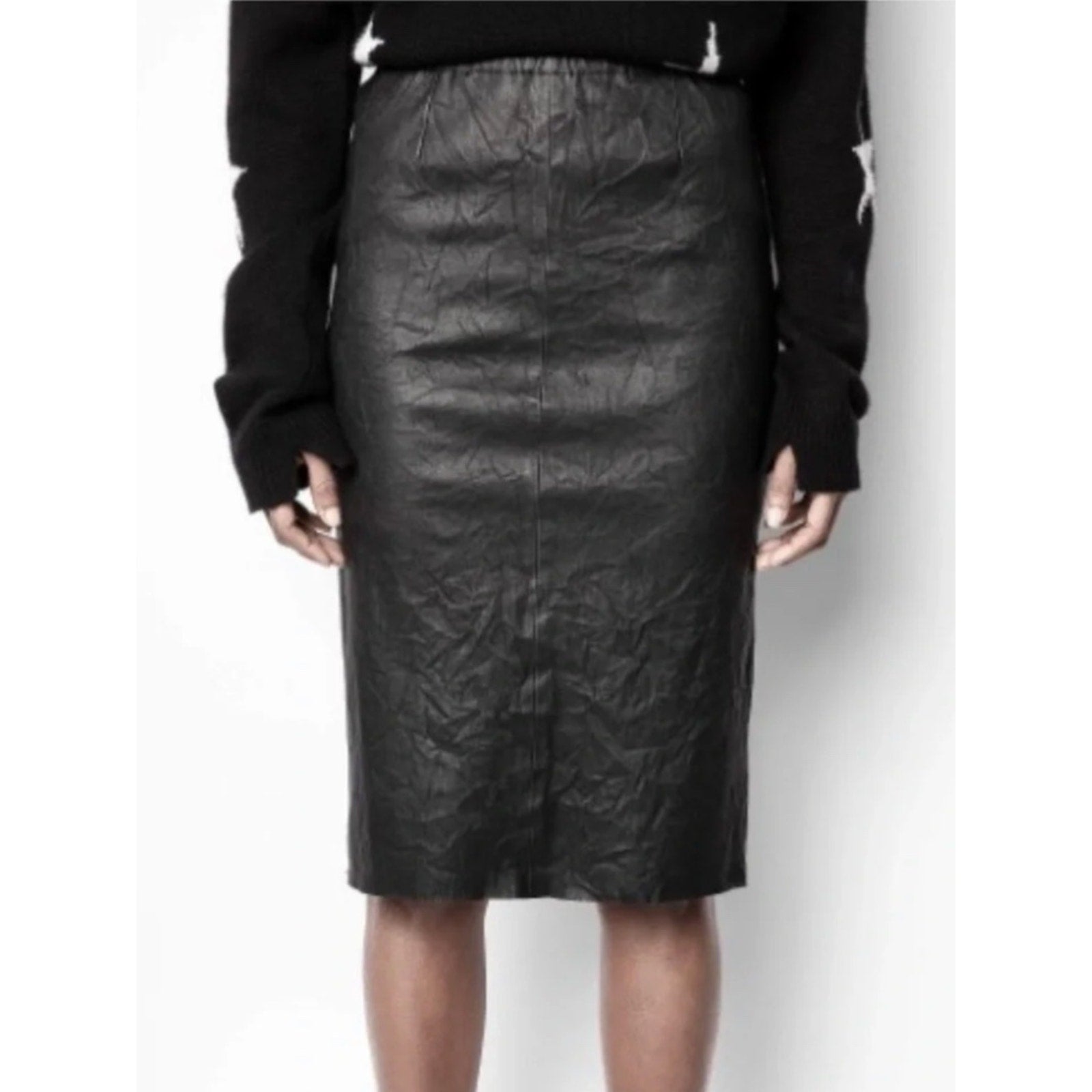 Zadig & Voltaire Jaden Cuir Froisse Crinkled Leather Pencil Skirt - 42 (XL) 🌟