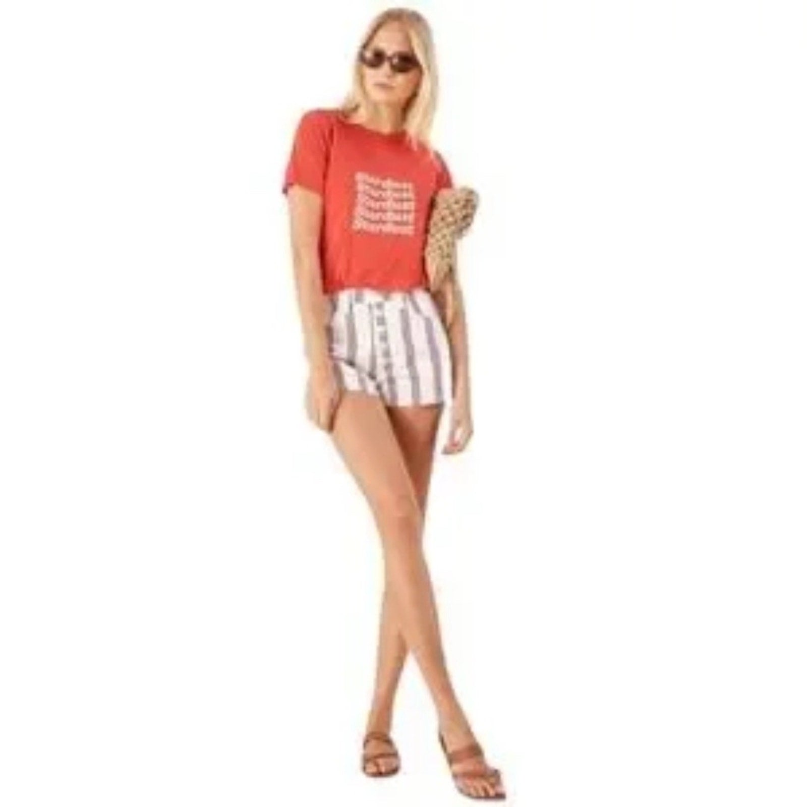 REFORMATION Charlie Grenada White, Red & Blue Striped Shorts Size 27
