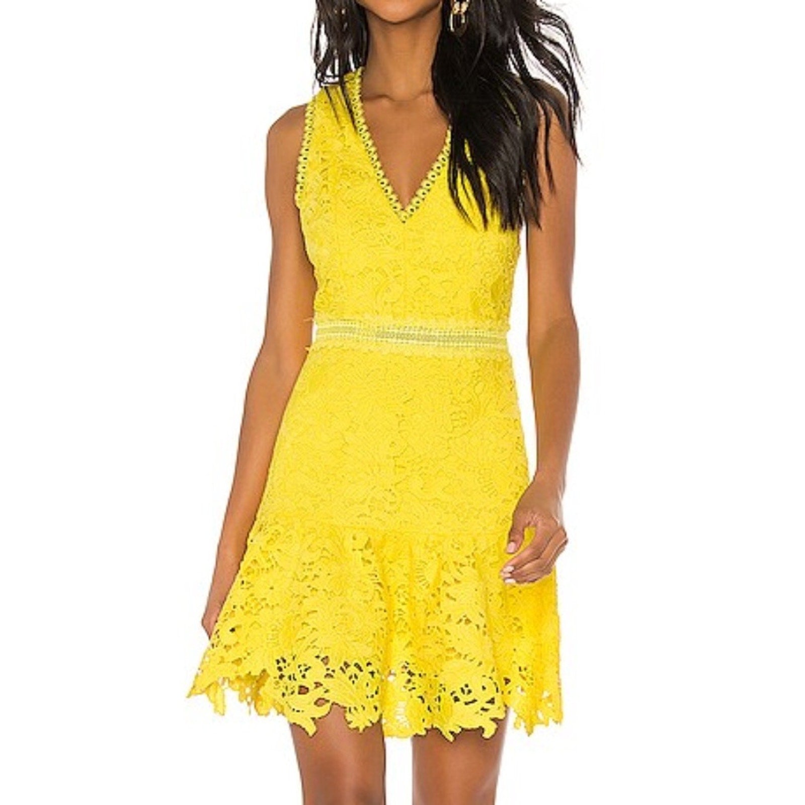 NWT Alice + Olivia Marleen Fit & Flare Lace Dress Sun Yellow $395 - Size 8