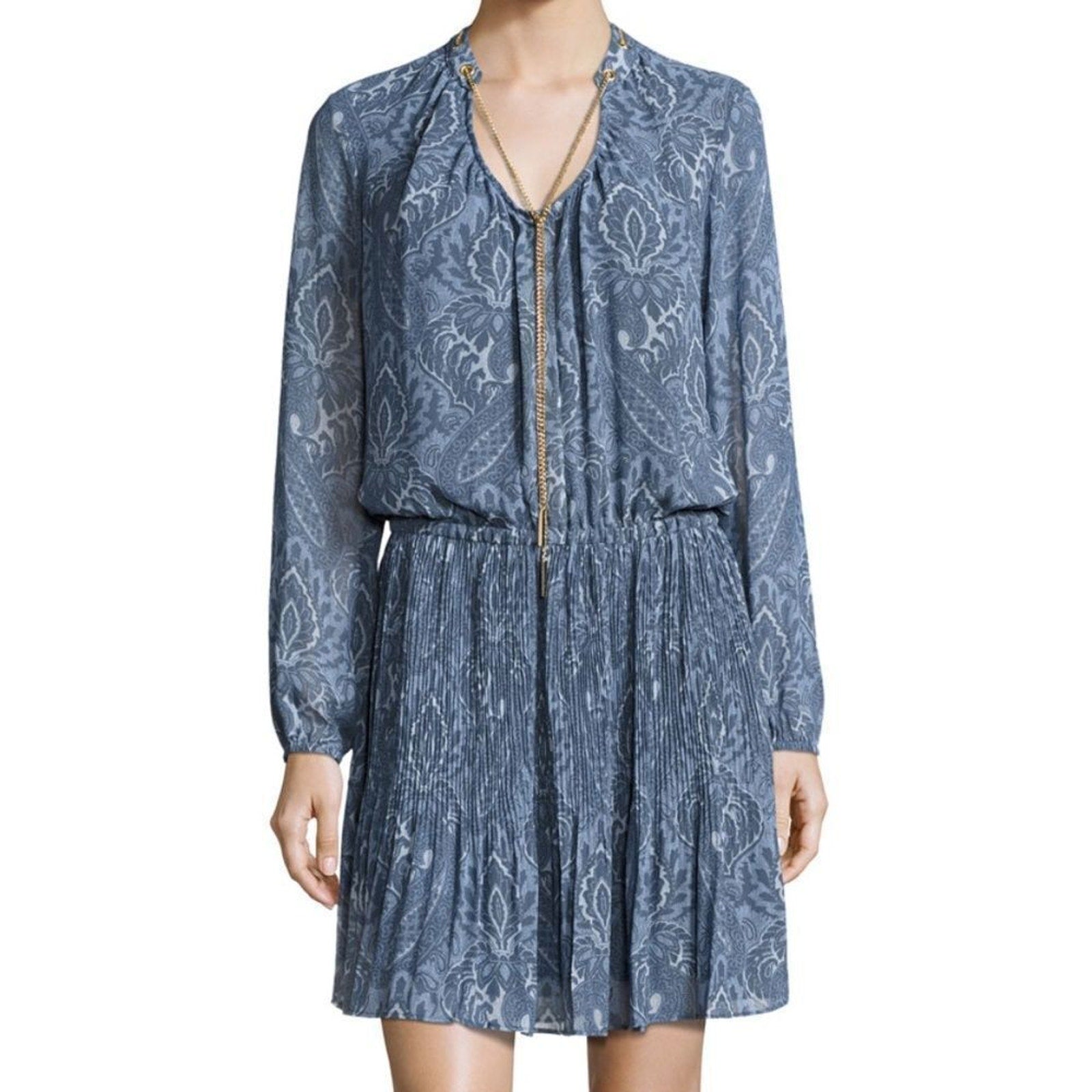 EUC Michael Kors DEVONSHIRE PLEAT DRESS IN MONTEREY BLUE - size XS