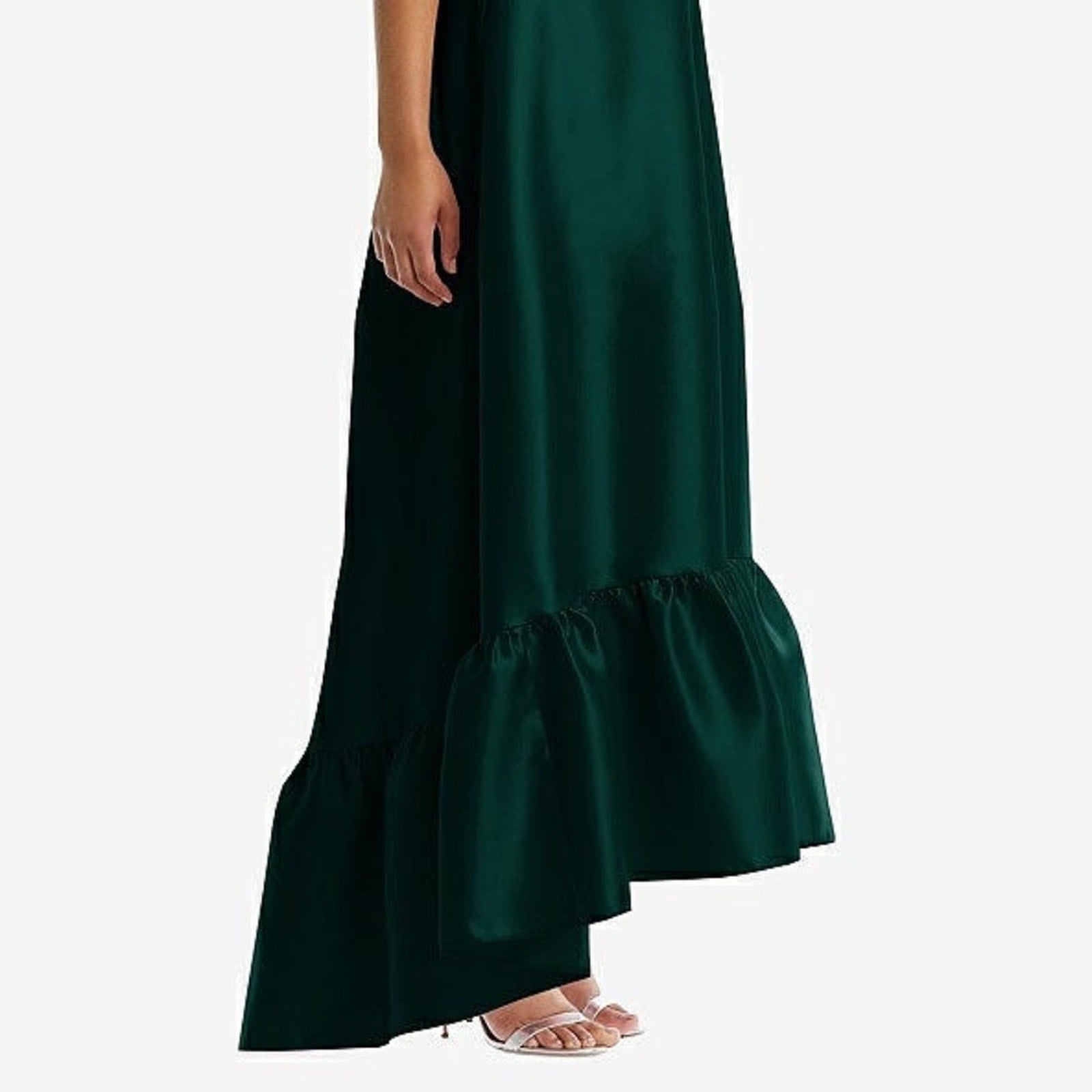 NWT Alfred Sung Evergreen Strapless Ruffle High-Low Satin Gown - size 2