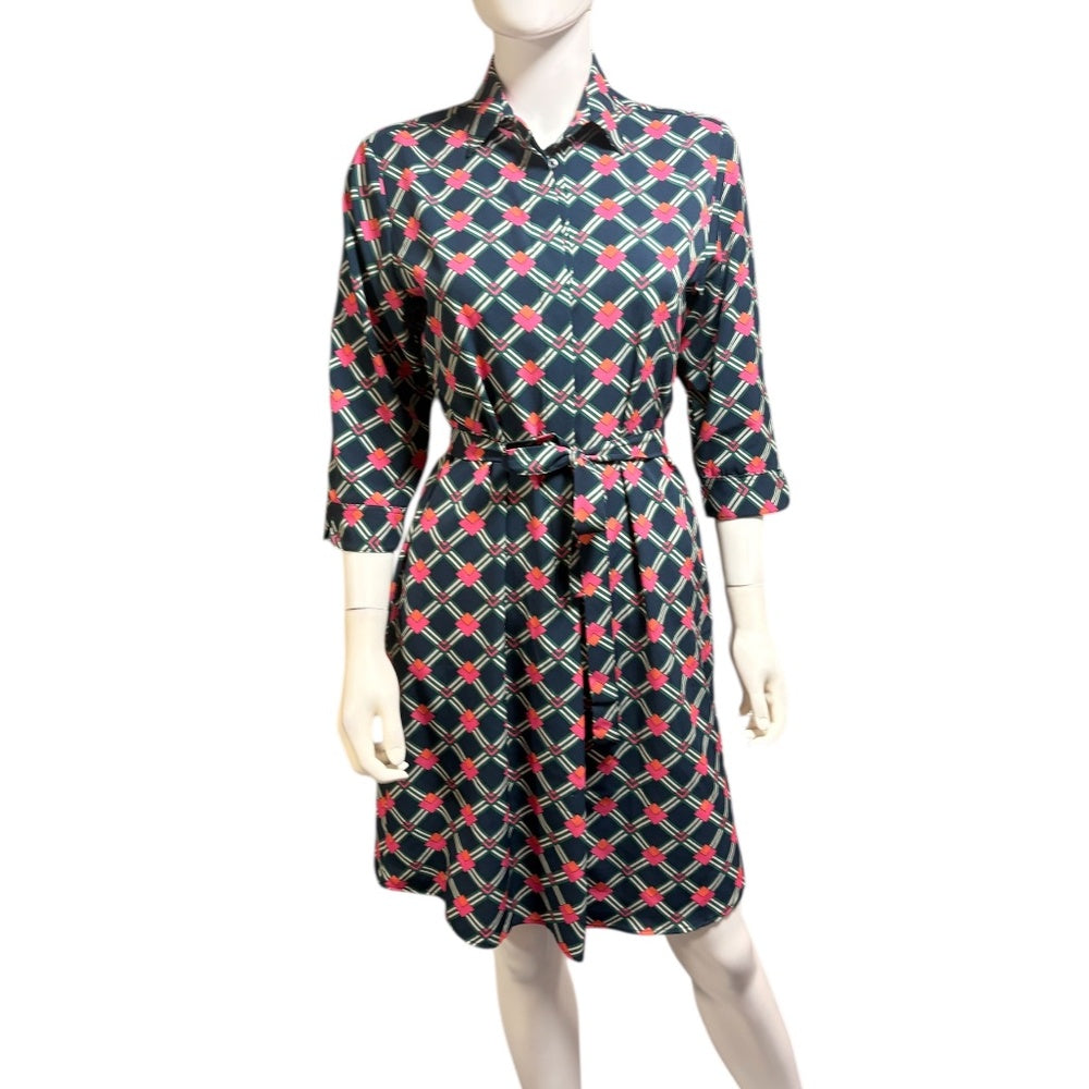 VILAGALLO Women's Long Sleeve Geo Print Dress In Navy - size 40 - Image 2