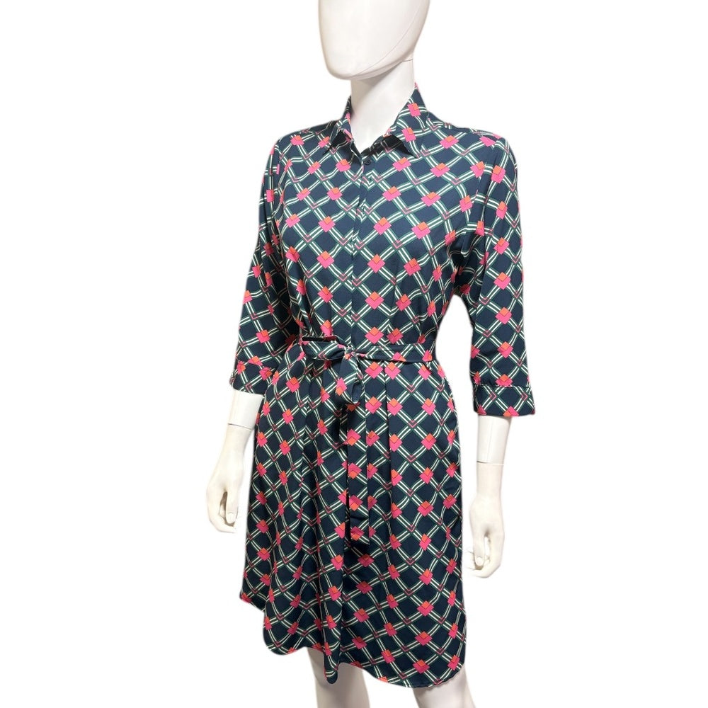 VILAGALLO Women's Long Sleeve Geo Print Dress In Navy - size 40 - Image 4
