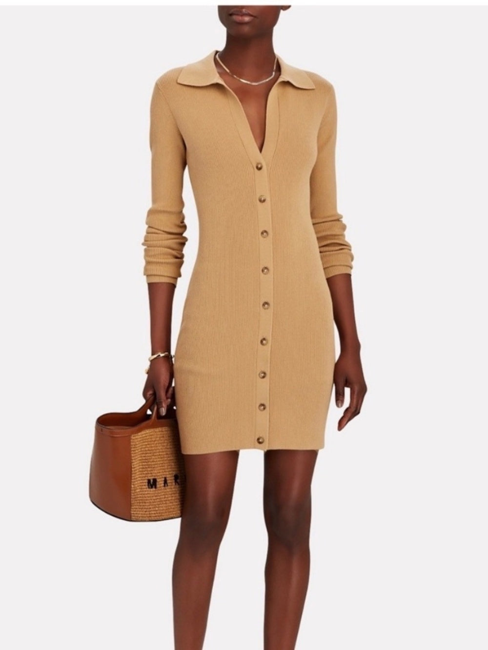 Intermix Samira collared bodycon ribbed button up sweater dress - size large - Image 1