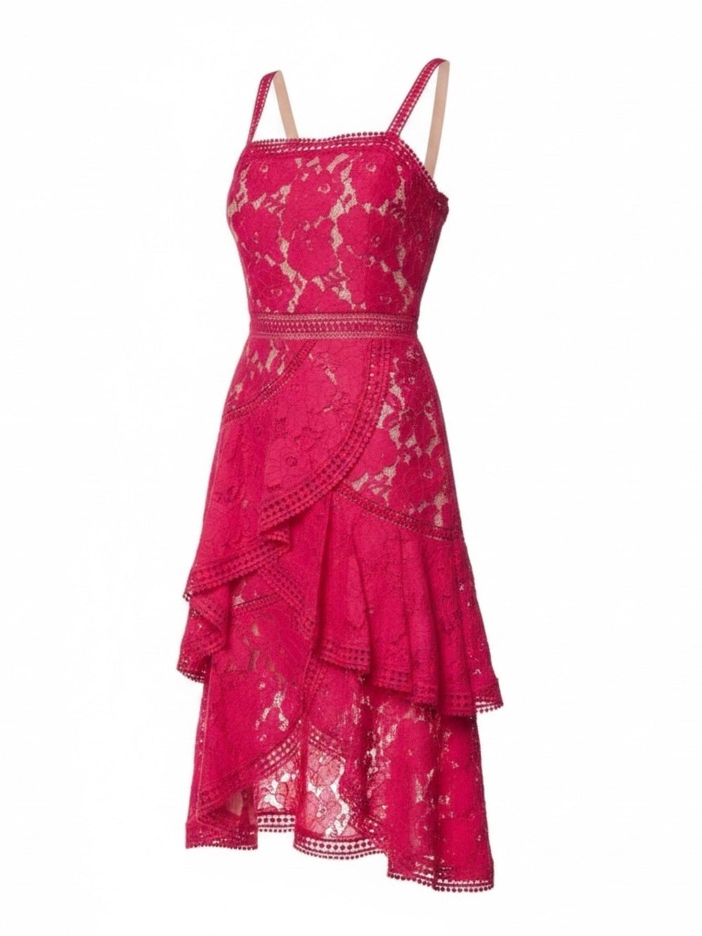 Alice + Olivia Angelita Asymmetric Tiered Lace Date Night Dress - size 12 - Image 3