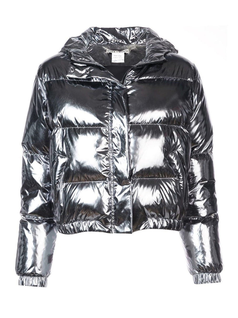 Alice + Olivia Durham Silver Mirror Goose Down Hooded Puffer - size M - Image 1