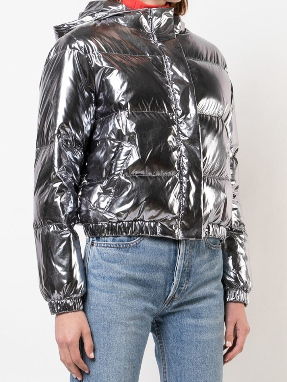 Alice + Olivia Durham Silver Mirror Goose Down Hooded Puffer - size M - Image 2