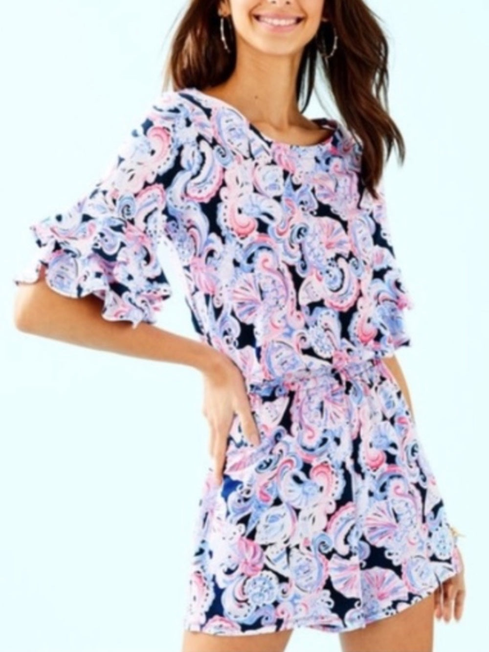 Lilly Pulitzer Lula Romper In High Tide Navy It's For Shore - M - Image 1