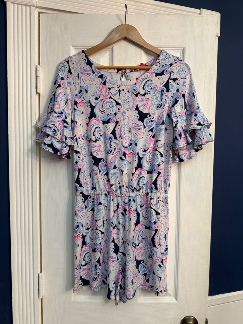 Lilly Pulitzer Lula Romper In High Tide Navy It's For Shore - M - Image 4