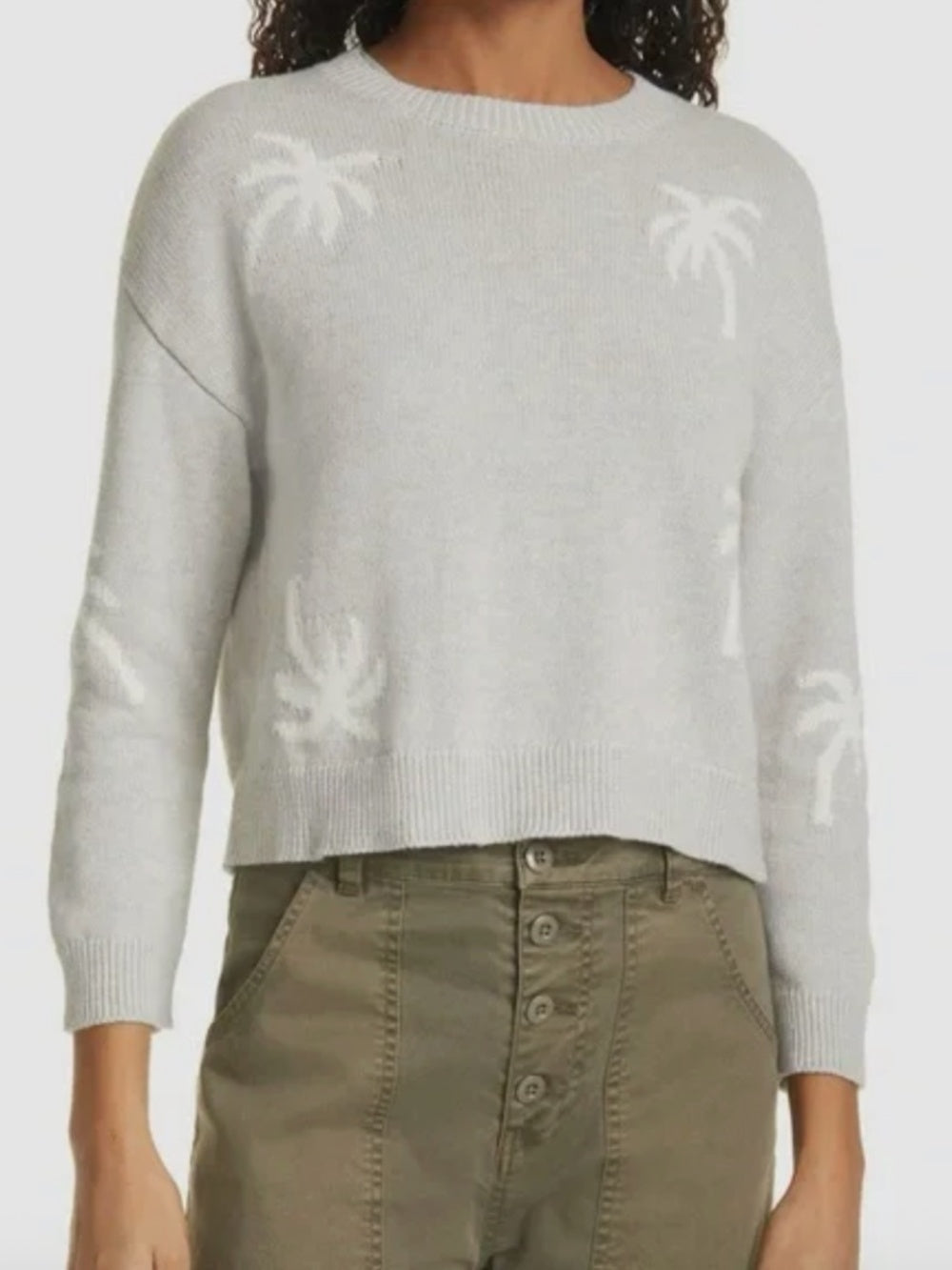 Rails Gray Perci Palm Trees Crew-Neck Pullover Sweater - S - Image 1