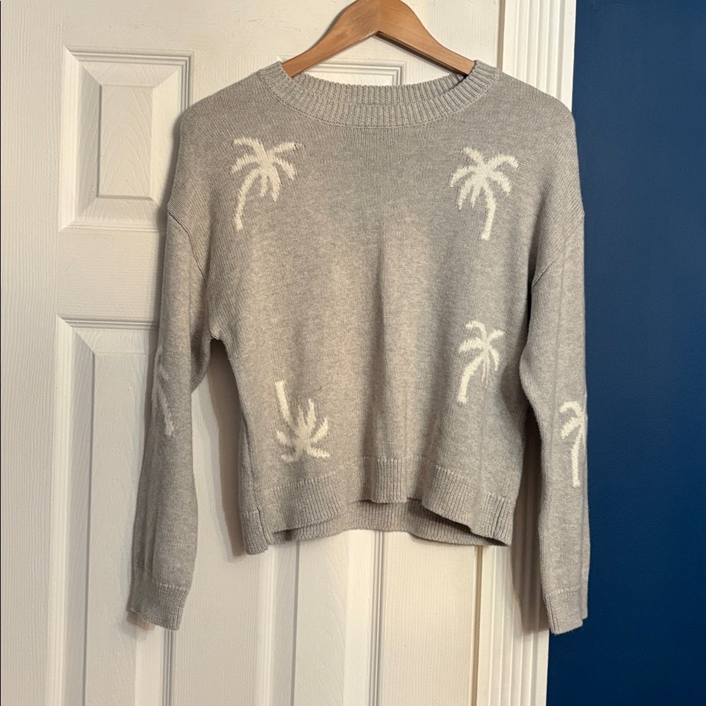 Rails Gray Perci Palm Trees Crew-Neck Pullover Sweater - S - Image 4