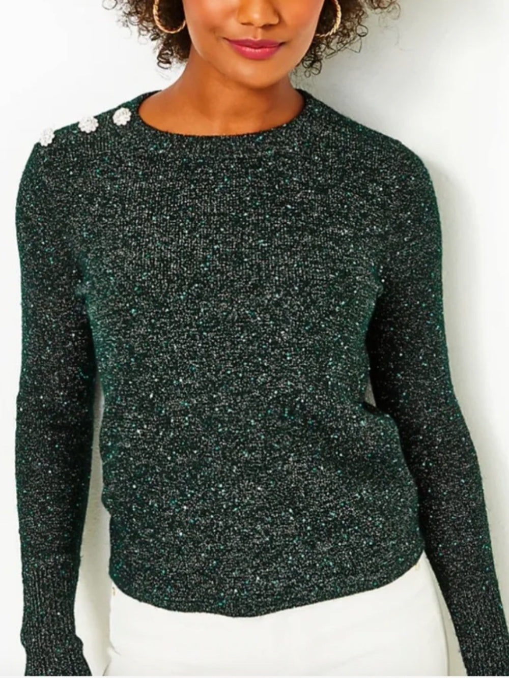 Lilly Pulitzer Morgen Metallic Green Sweater - L 🌟 - Image 1
